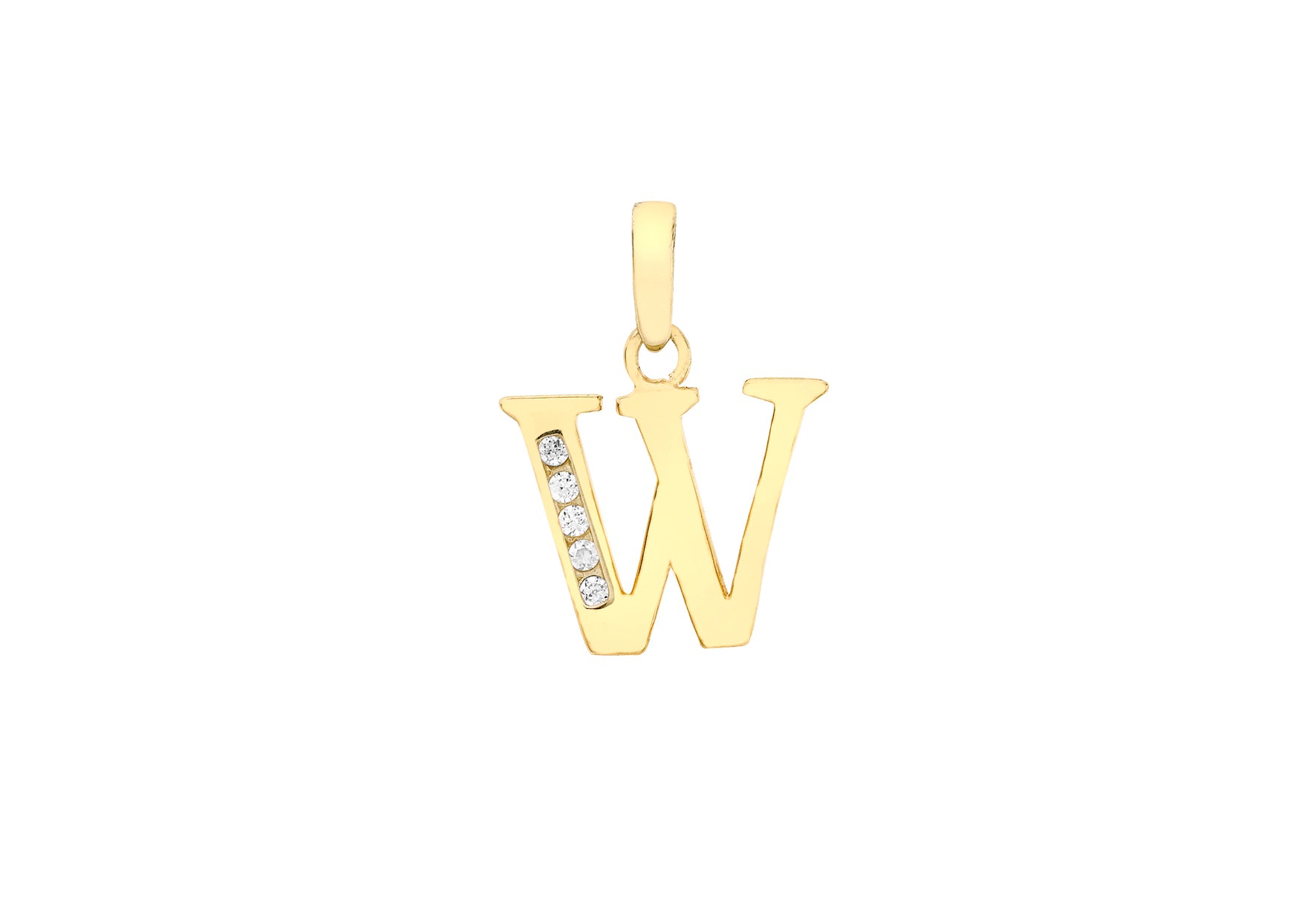 9ct Yellow Gold Zirconia 12mm x 13mm 'W' Initial Pendant