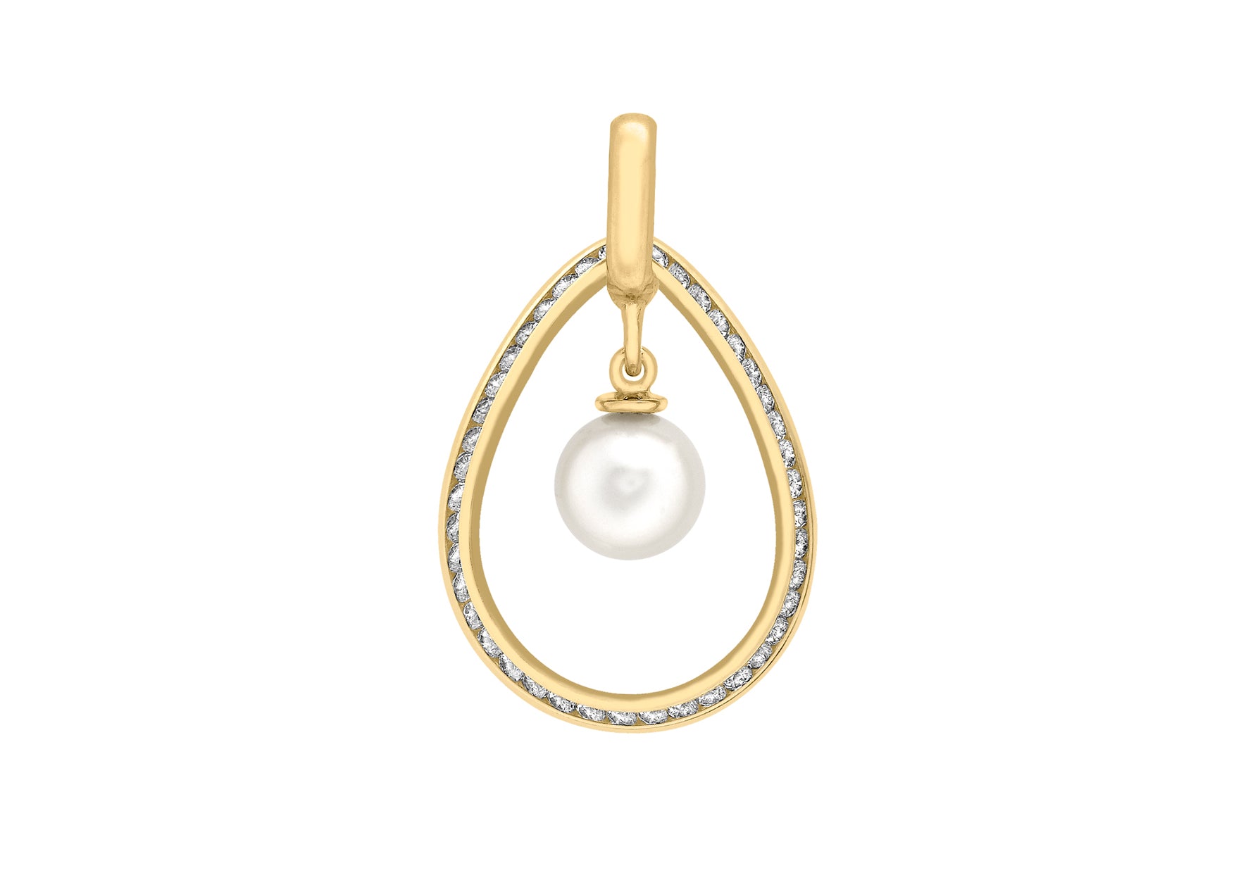 9ct Yellow Gold Pearl and Zirconia Teardrop Pendant