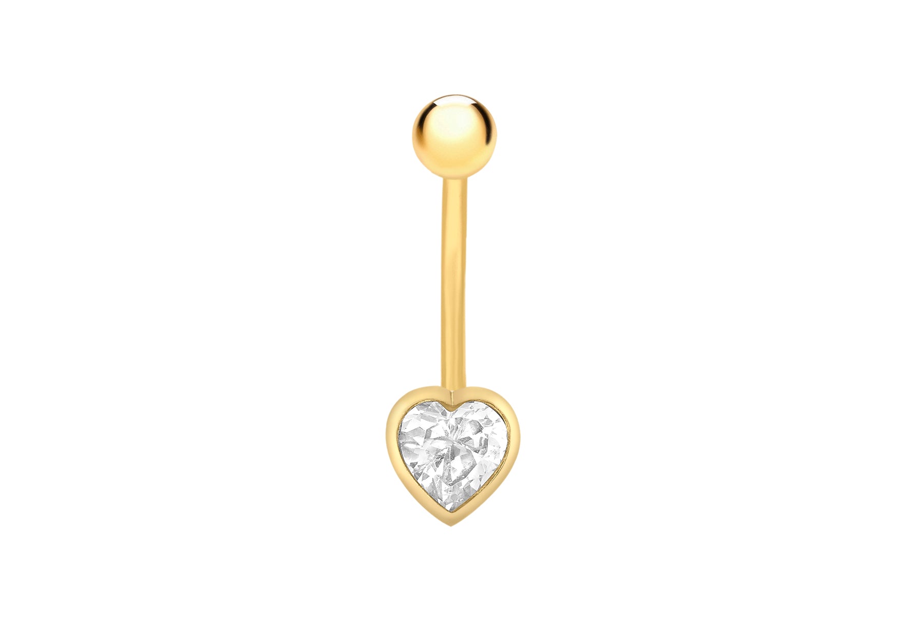 9ct Yellow Gold Zirconia Heart Belly Bar9