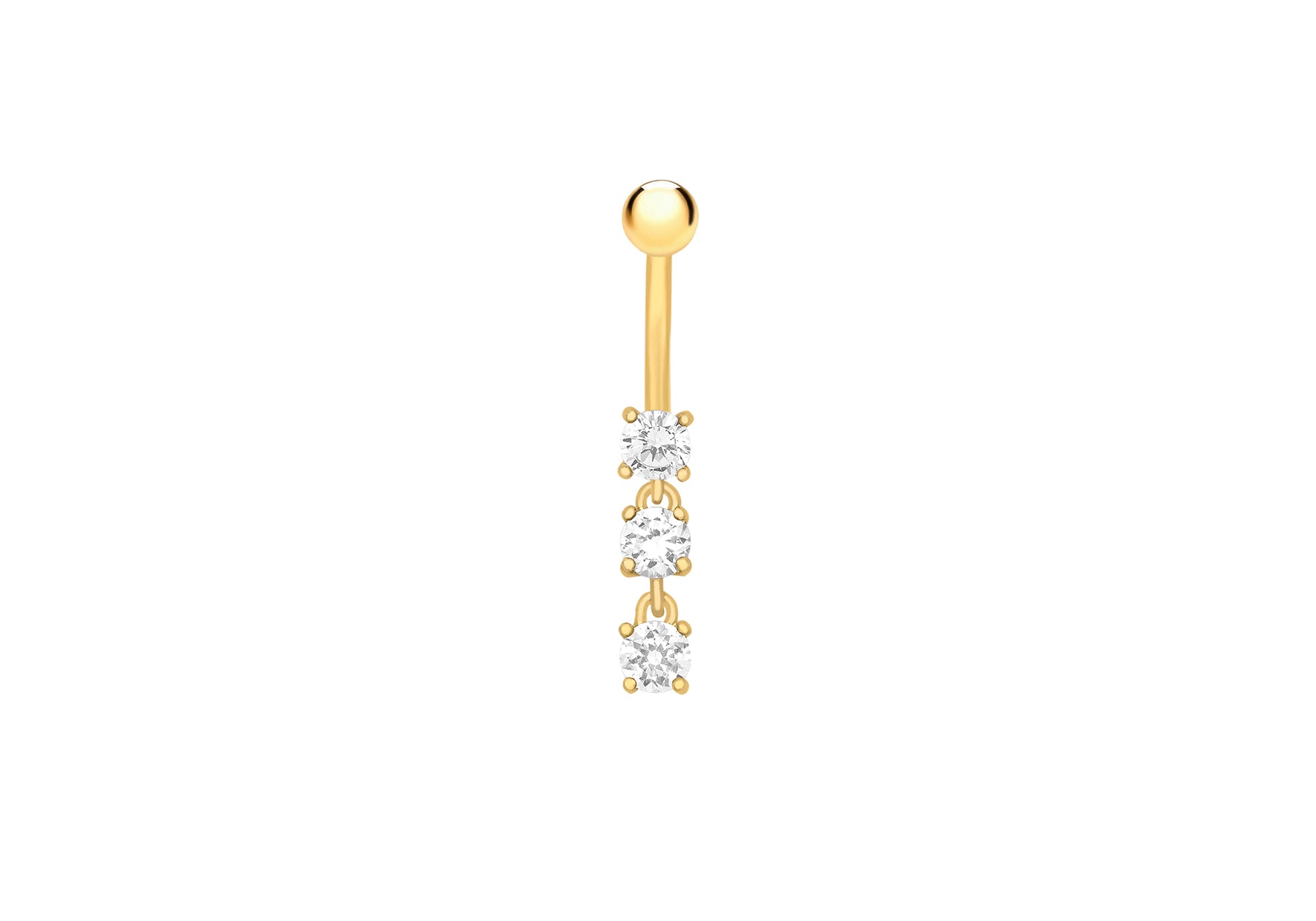 9ct Yellow Gold Triple Zirconia Dangle Belly Bar9