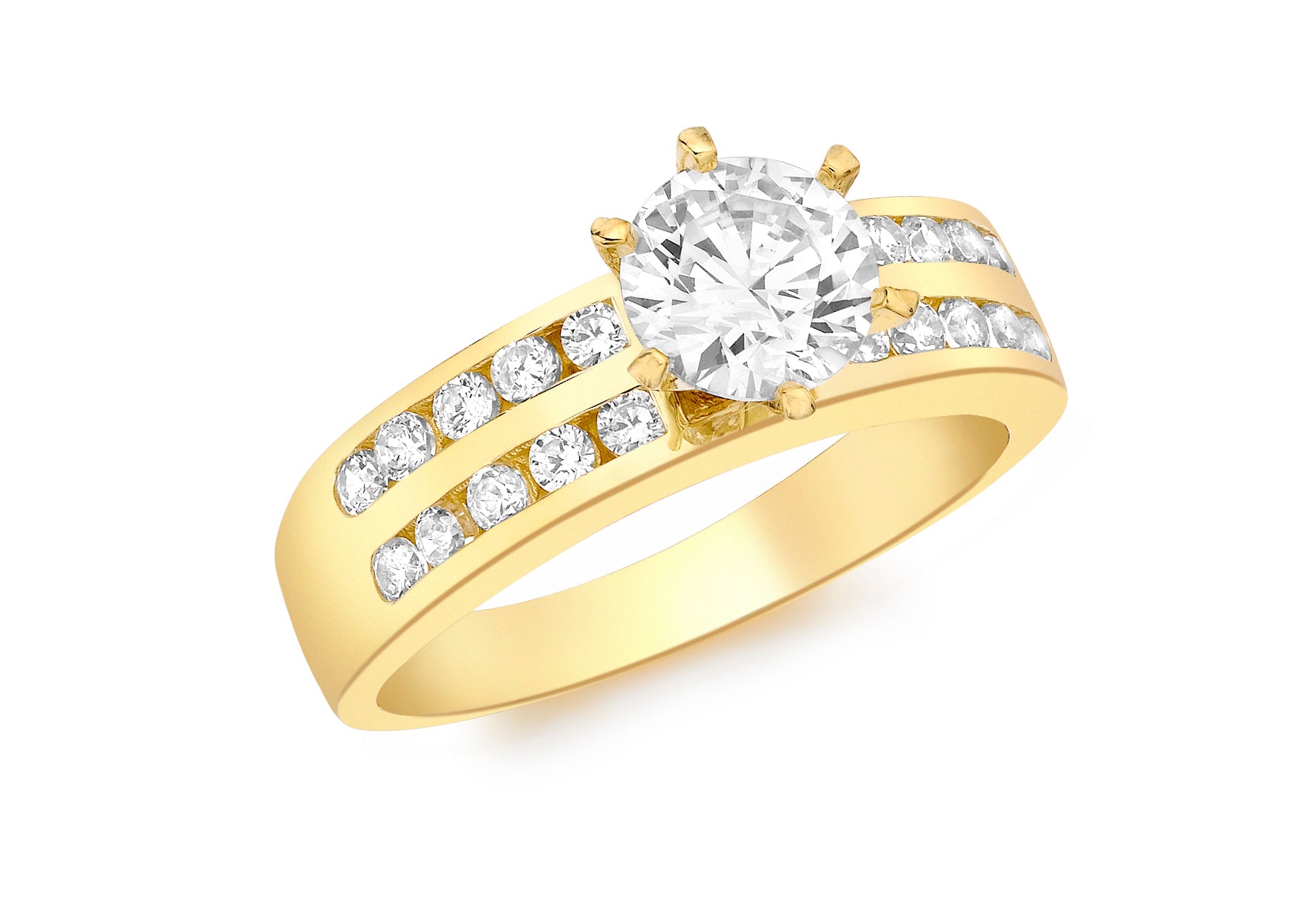 9ct Yellow Gold Double Row Zirconia Solitaire Ring