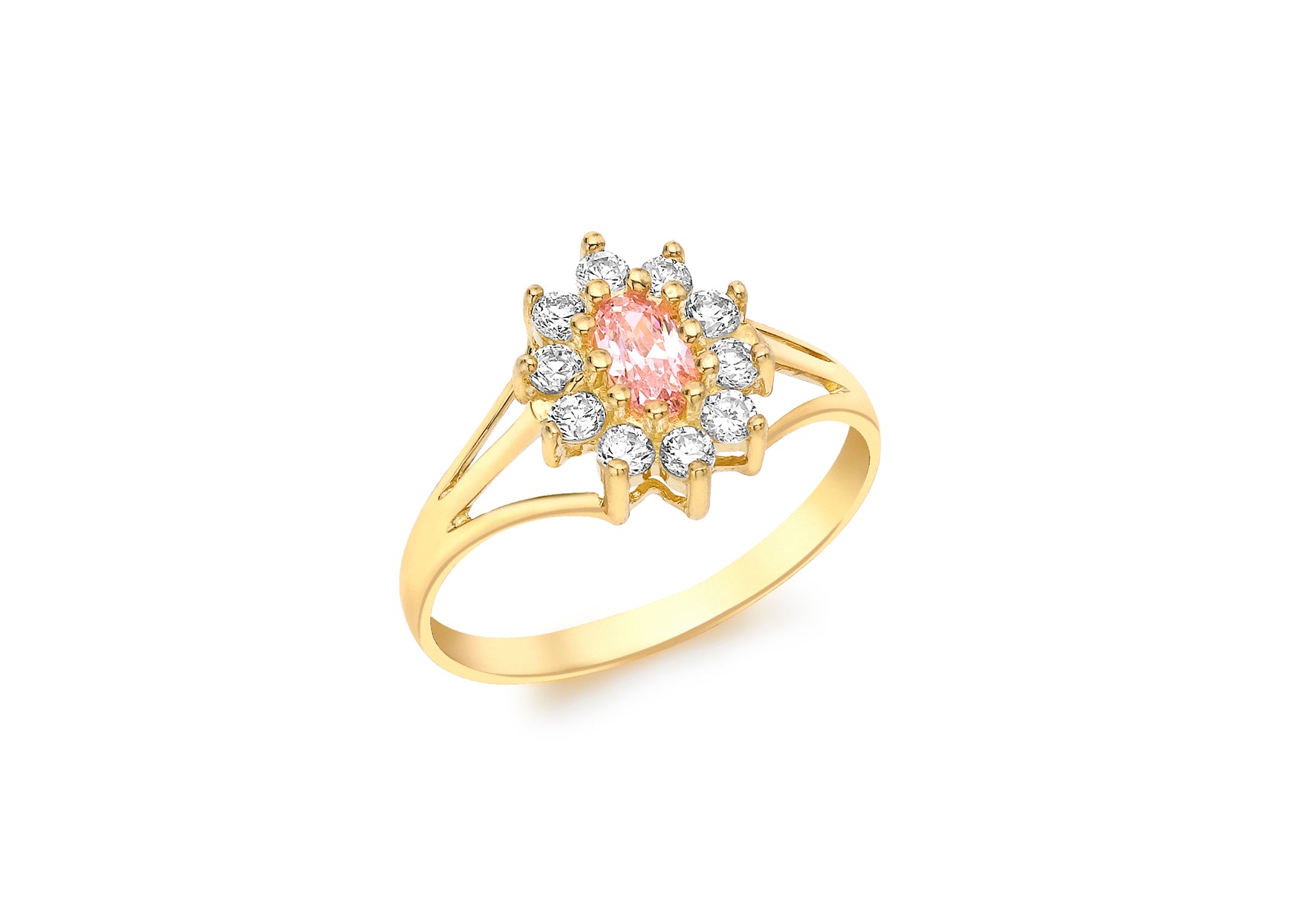 9ct Yellow Gold Pink and White Zirconia Flower Cluster Ring