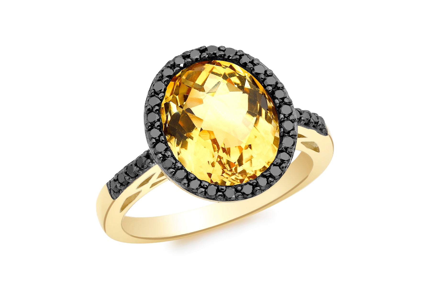 9ct Yellow Gold 0.26t Black Diamond and Oval 13mm x 12mm Ring