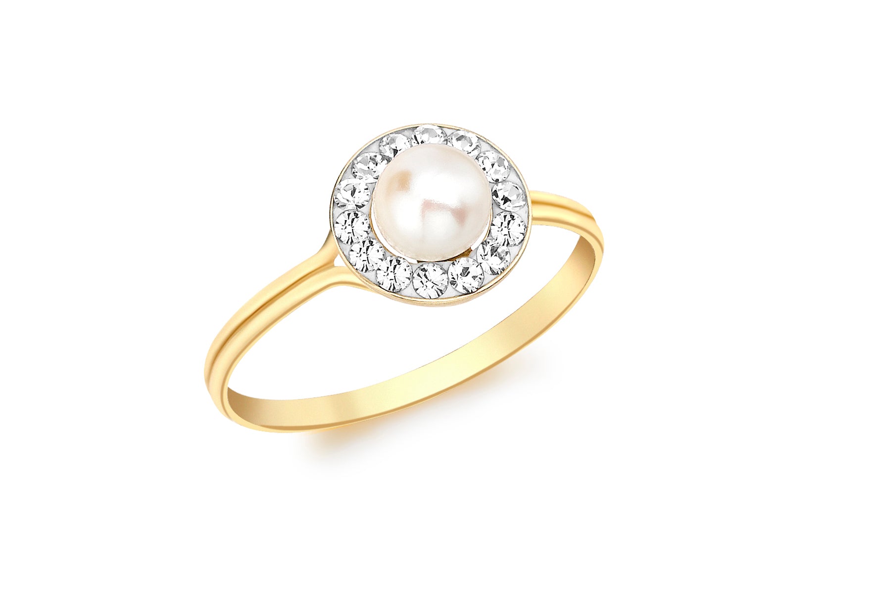 9ct Yellow Gold Zirconia and Pearl Round Ring