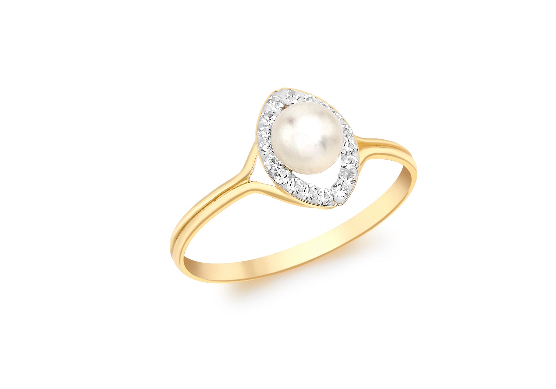 9ct Yellow Gold Zirconia and Pearl Elliptic Ring