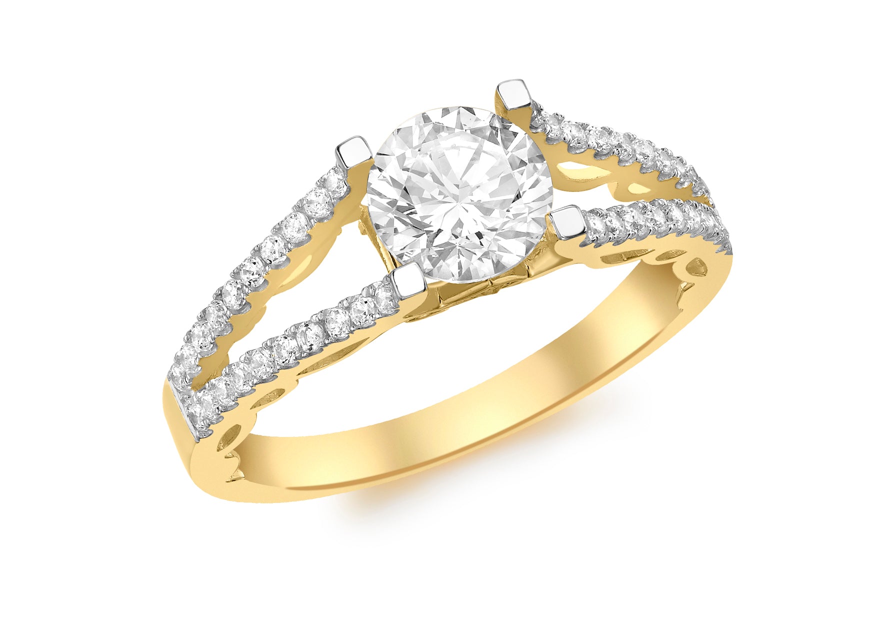 9ct Yellow Gold Zirconia Patterned Shoulder Ring