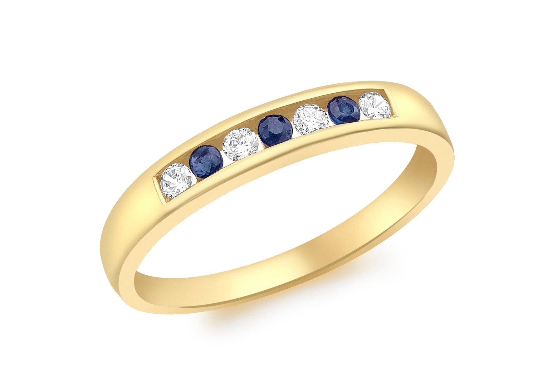 9ct Yellow Gold Blue Zirconia and White Zirconia Channel Set Ring