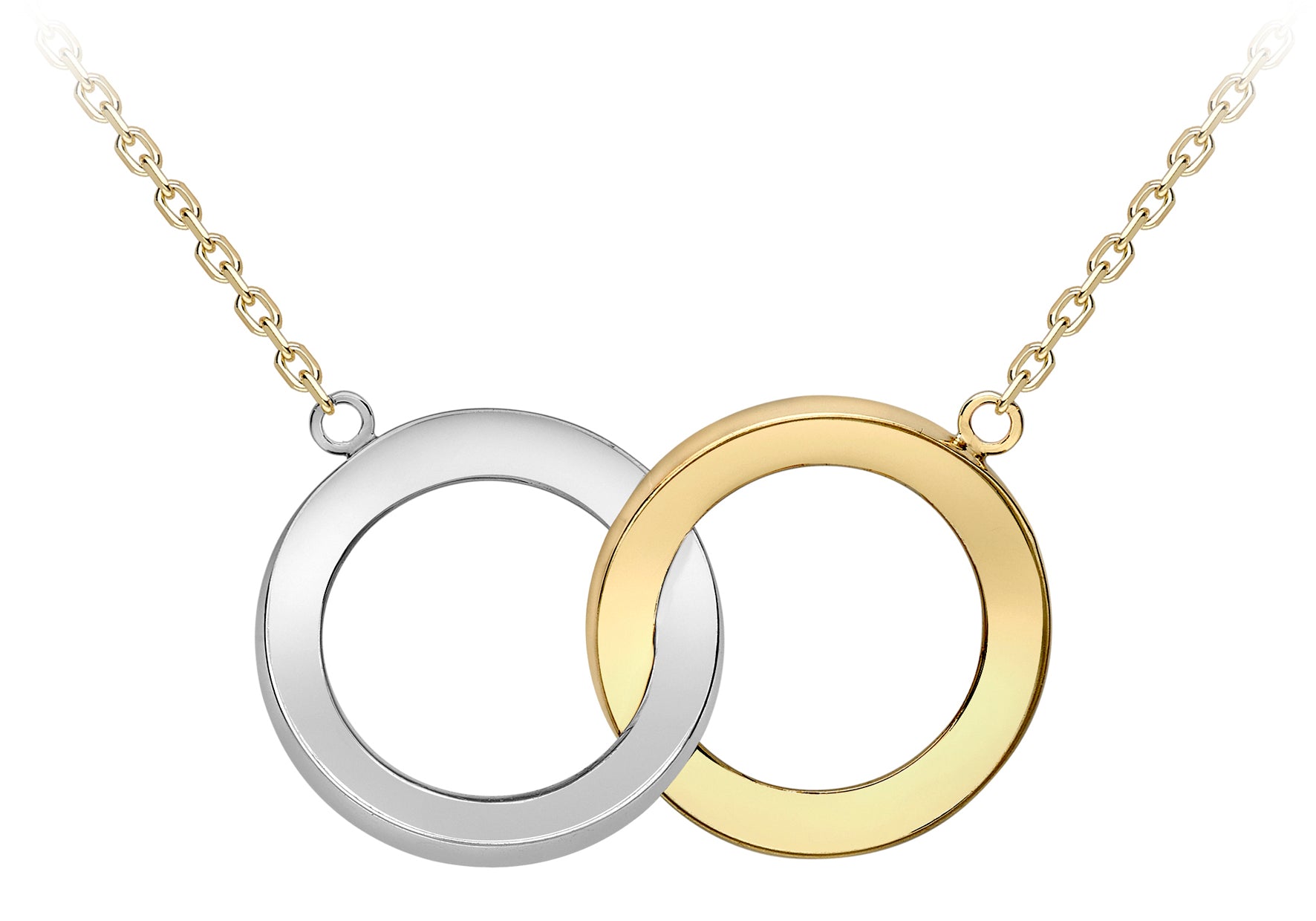 9ct 2-Colour Gold 14mm Linked Bevelled Rings Necklace 46m/18"9