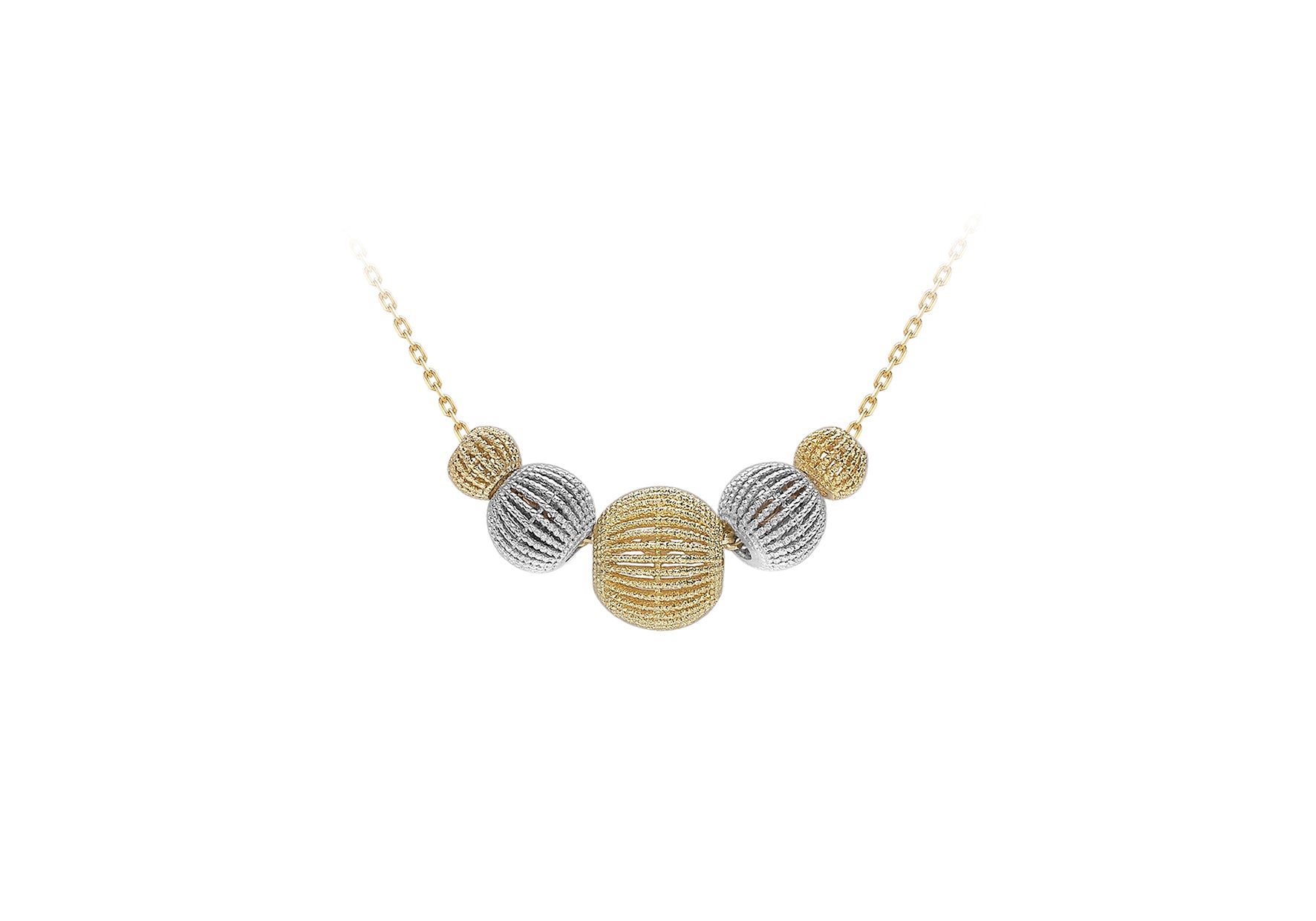 9ct 2-Tone Gold Lace Style Graduated Balls Adjustable Necklace 41m/16"-44.5m/17.5"9