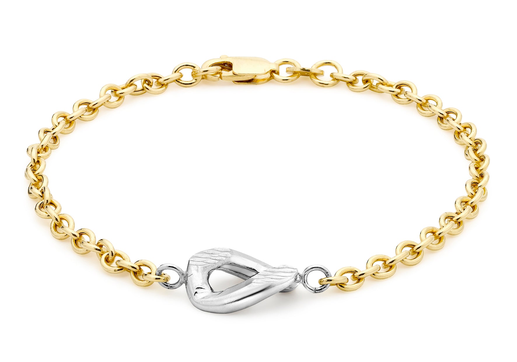 9ct 2-Colour Gold Diamond Cut Wave Link Belcher Bracelet 19m/7.5"9