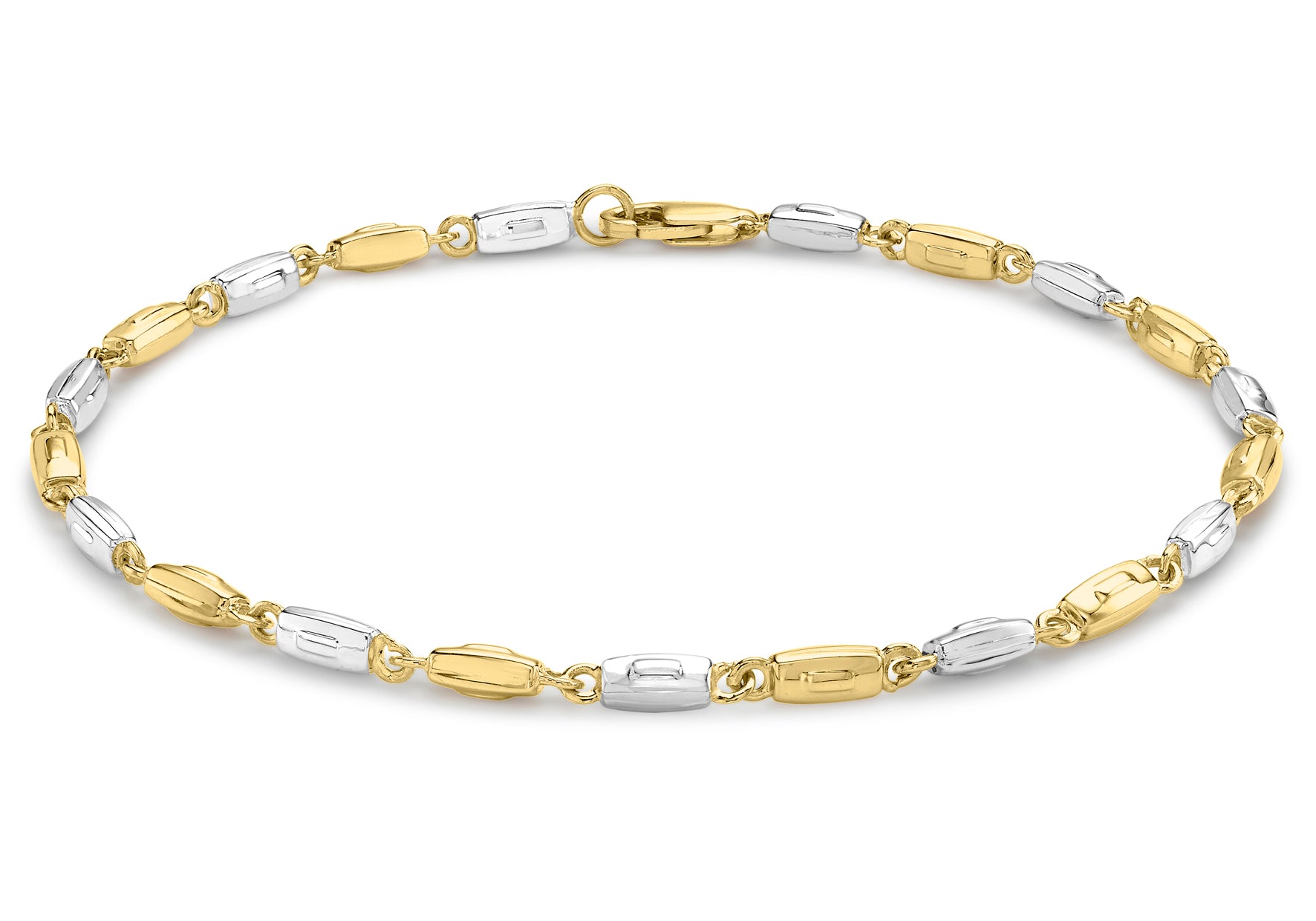 9ct 2-Colour Grooved Oval Link Bracelet 20m/8"9