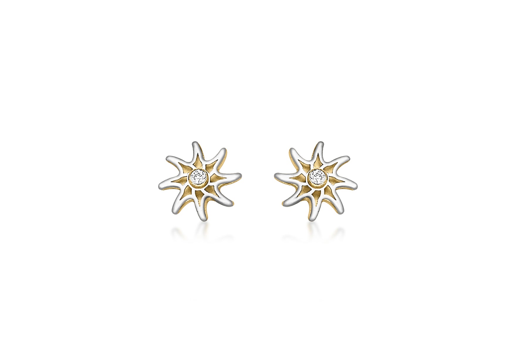 9ct 2-Colour Gold Star and Zirconia Stud Earrings