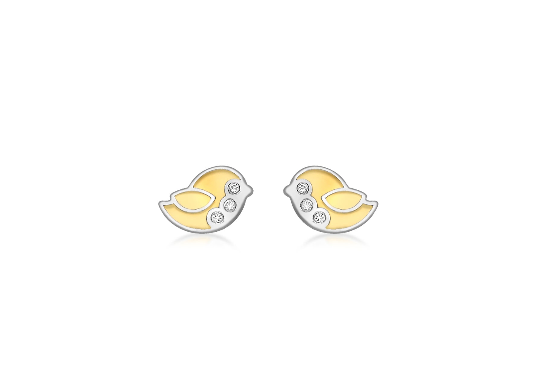 9ct 2-Colour Gold Zirconia Bird Stud Earrings