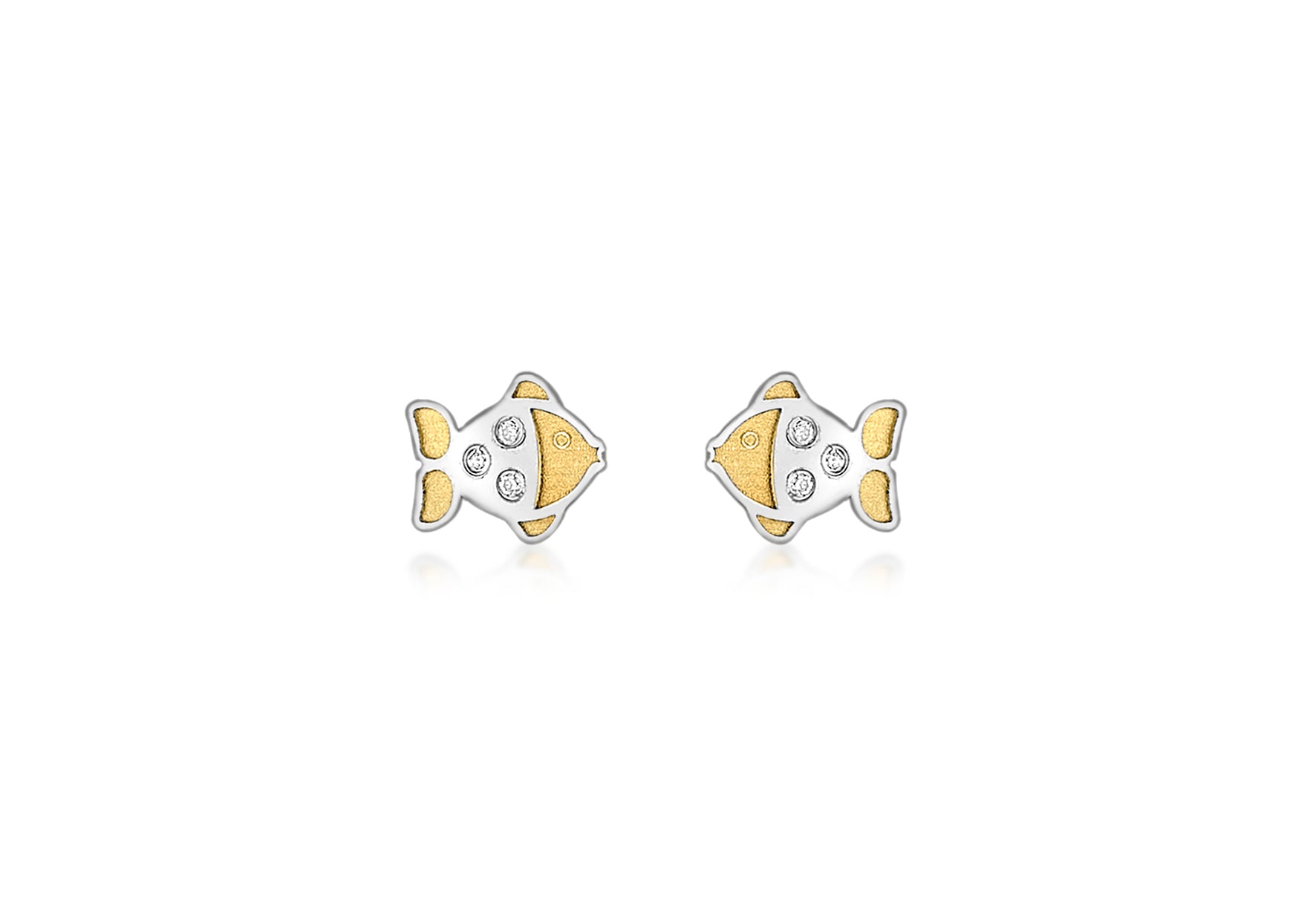 9ct 2-Colour Gold Zirconia Fish Stud Earrings