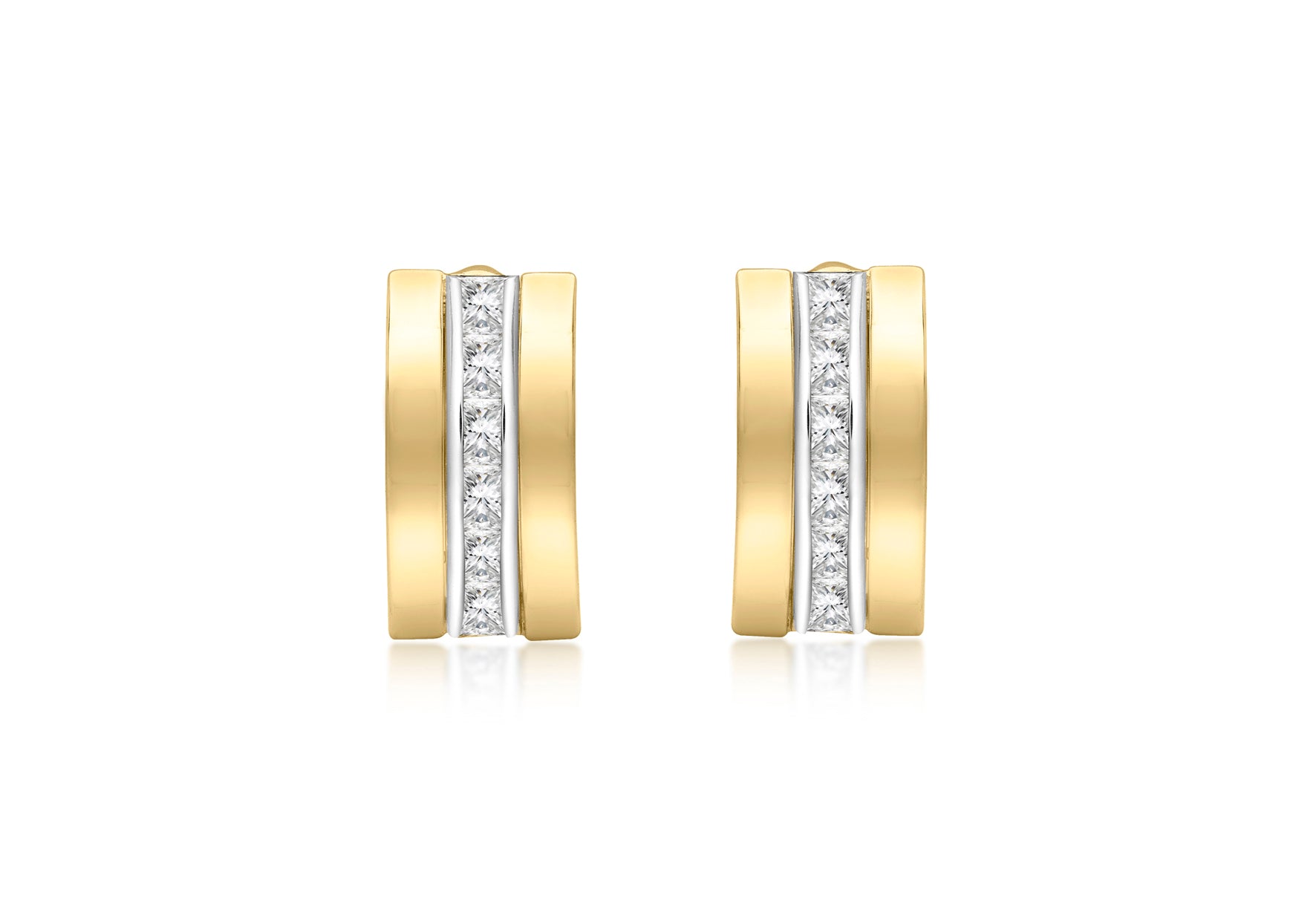 9ct 2-Tone Gold Zirconia 7.5mm x 14.8 Triple-Bars Stud Earrings