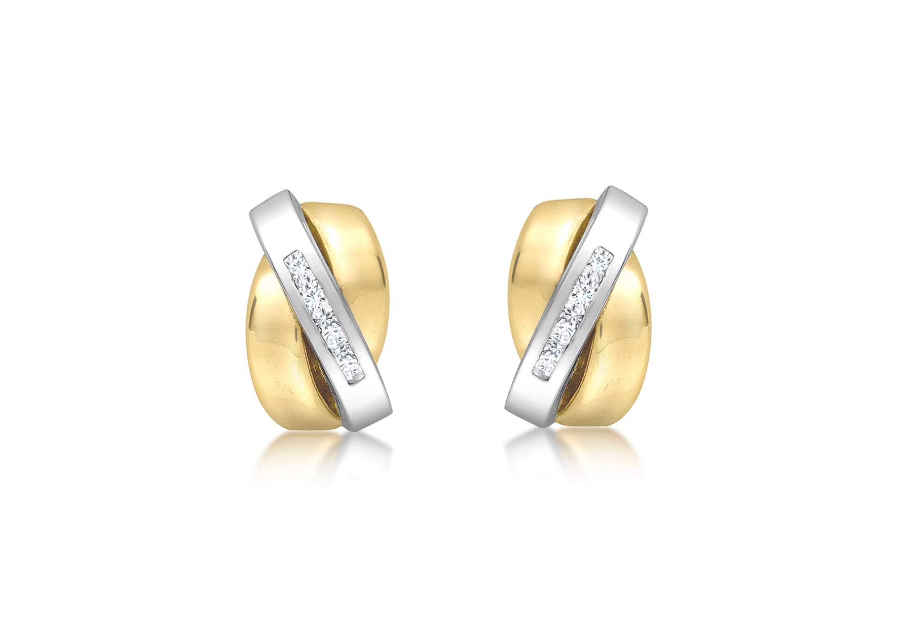 9ct 2-Tone Gold Zirconia Overlap Triple-Bars Stud Earrings