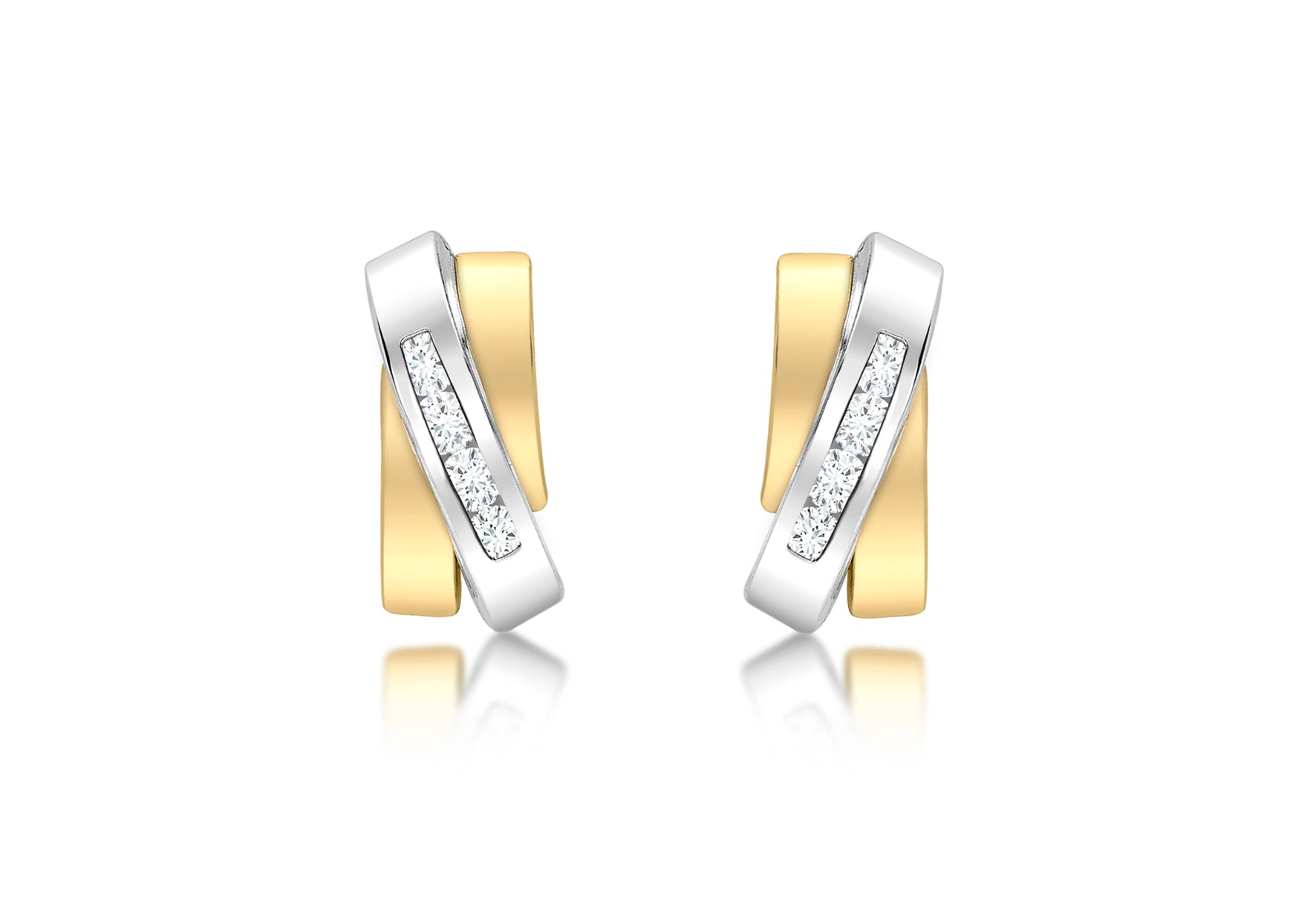 9ct 2-Tone Gold Zirconia Overlap Triple-Bars Stud Earrings