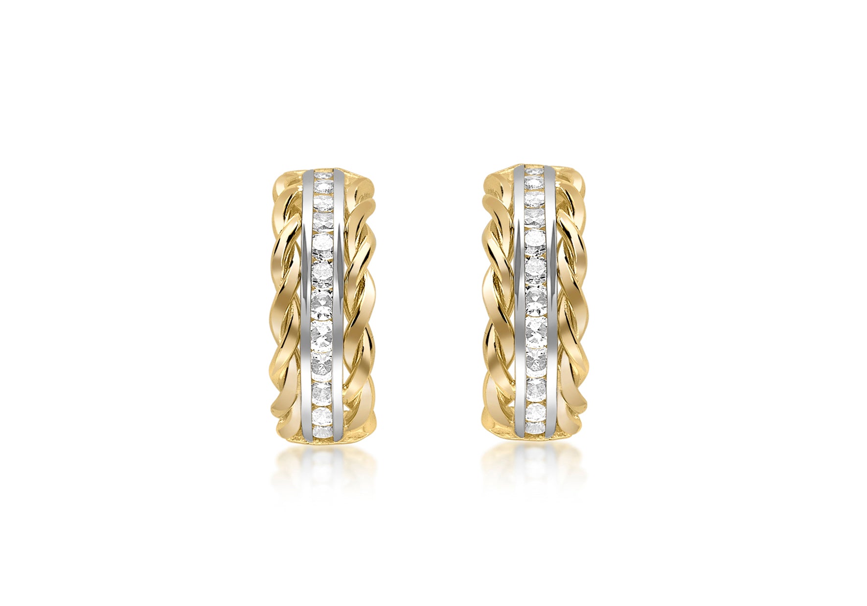 9ct 2-Colour Gold Zirconia Twist urved Bar Drop Earrings