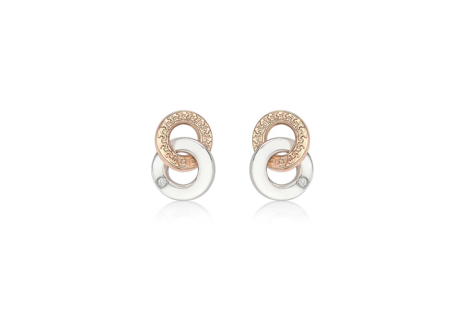 9ct 2-Tone Gold Zirconia 7.9mm x 11.3mm Double-Ring Stud Earrings