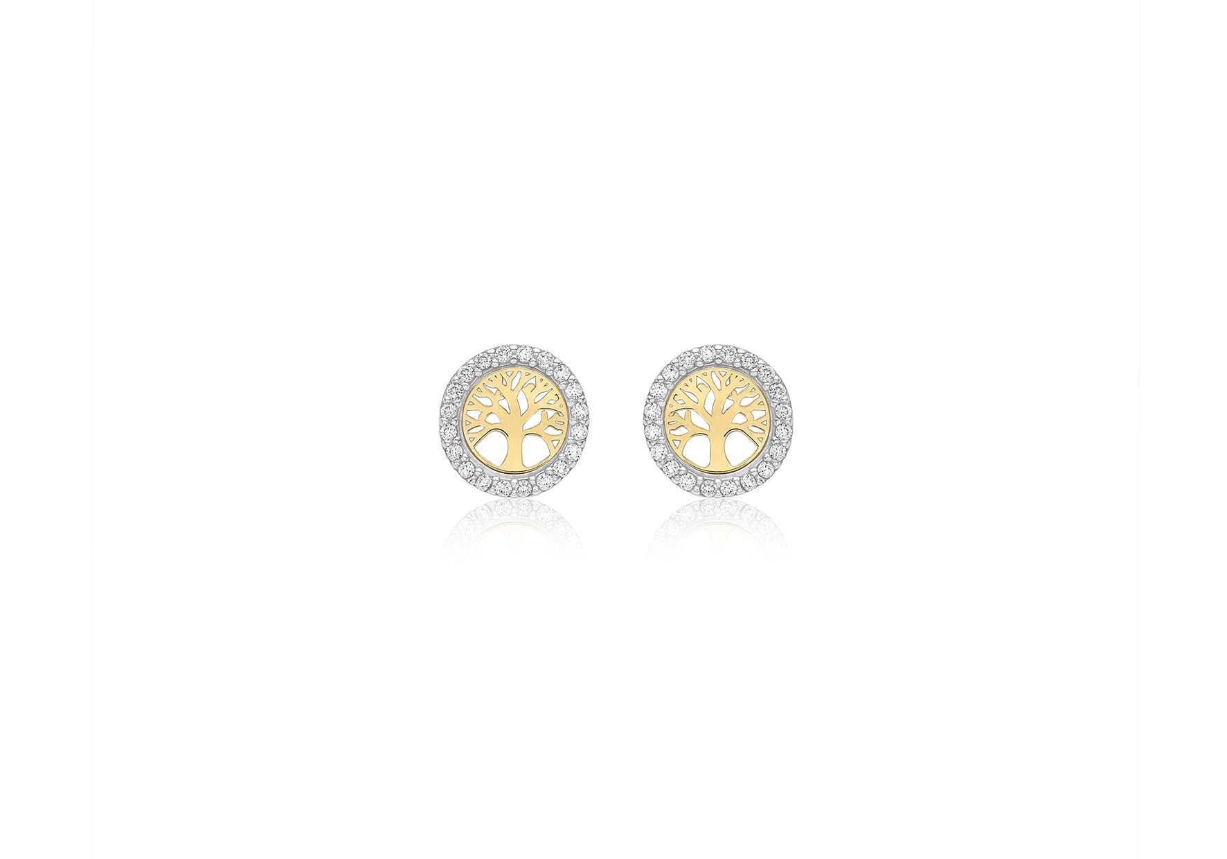 9ct 2-Tone Gold Zirconia  8.3mm 'Tree of Life' Stud Earrings