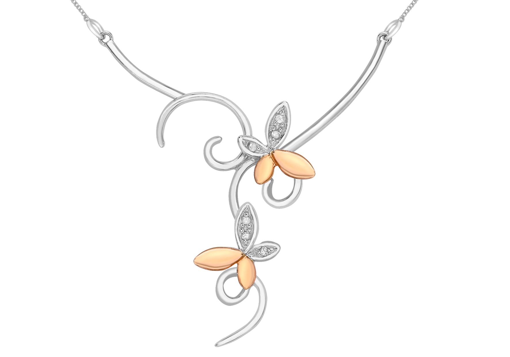 9ct 2-Colour Gold 0.04ct Diamond Butterfly Swirl Necklet