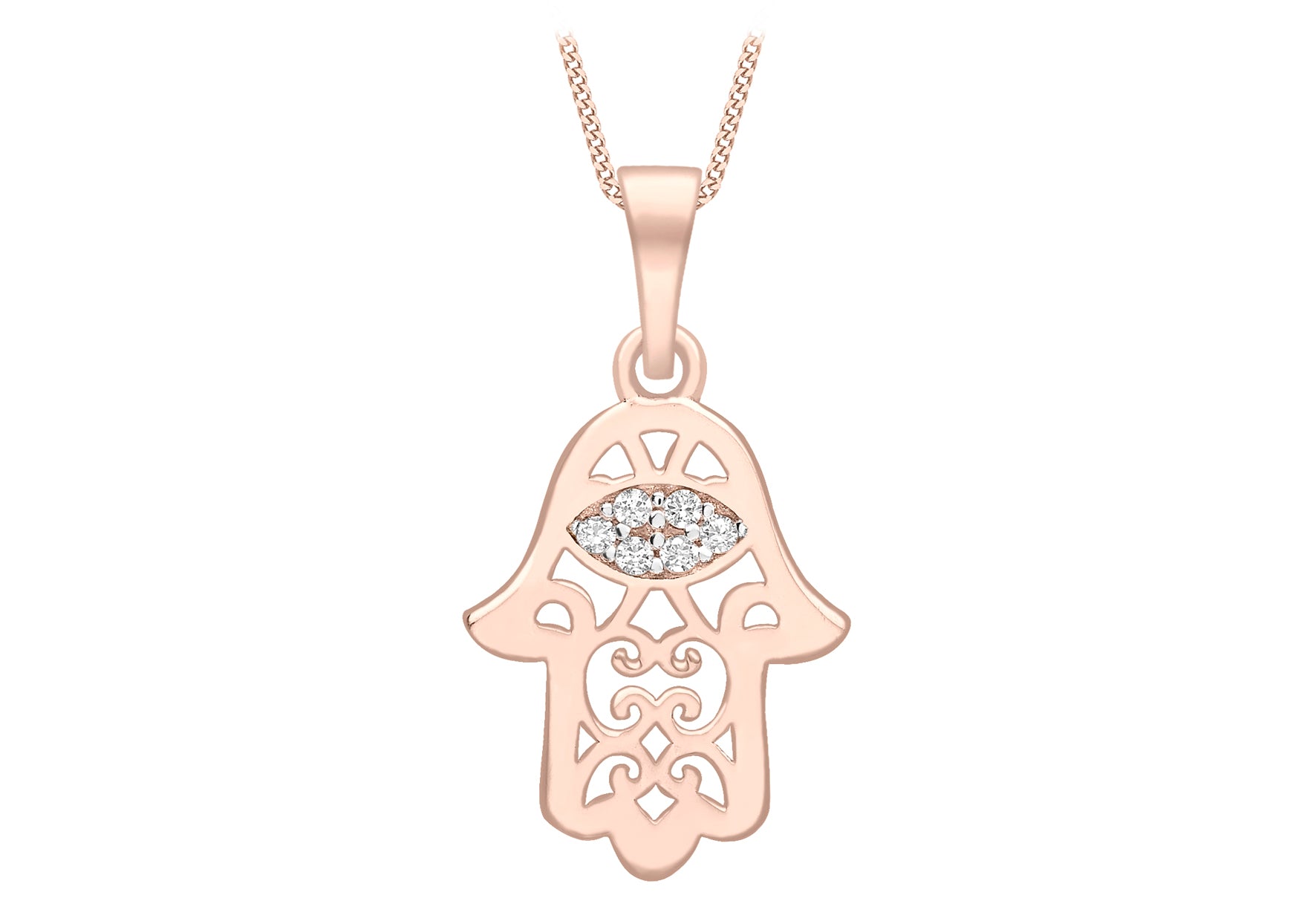9ct 2-Tone Gold Zirconia Filigree Hamsa Pendant