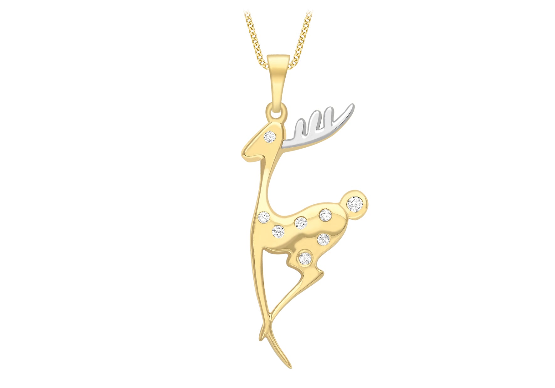 9ct 2-Tone Gold Zirconia Deer Pendant