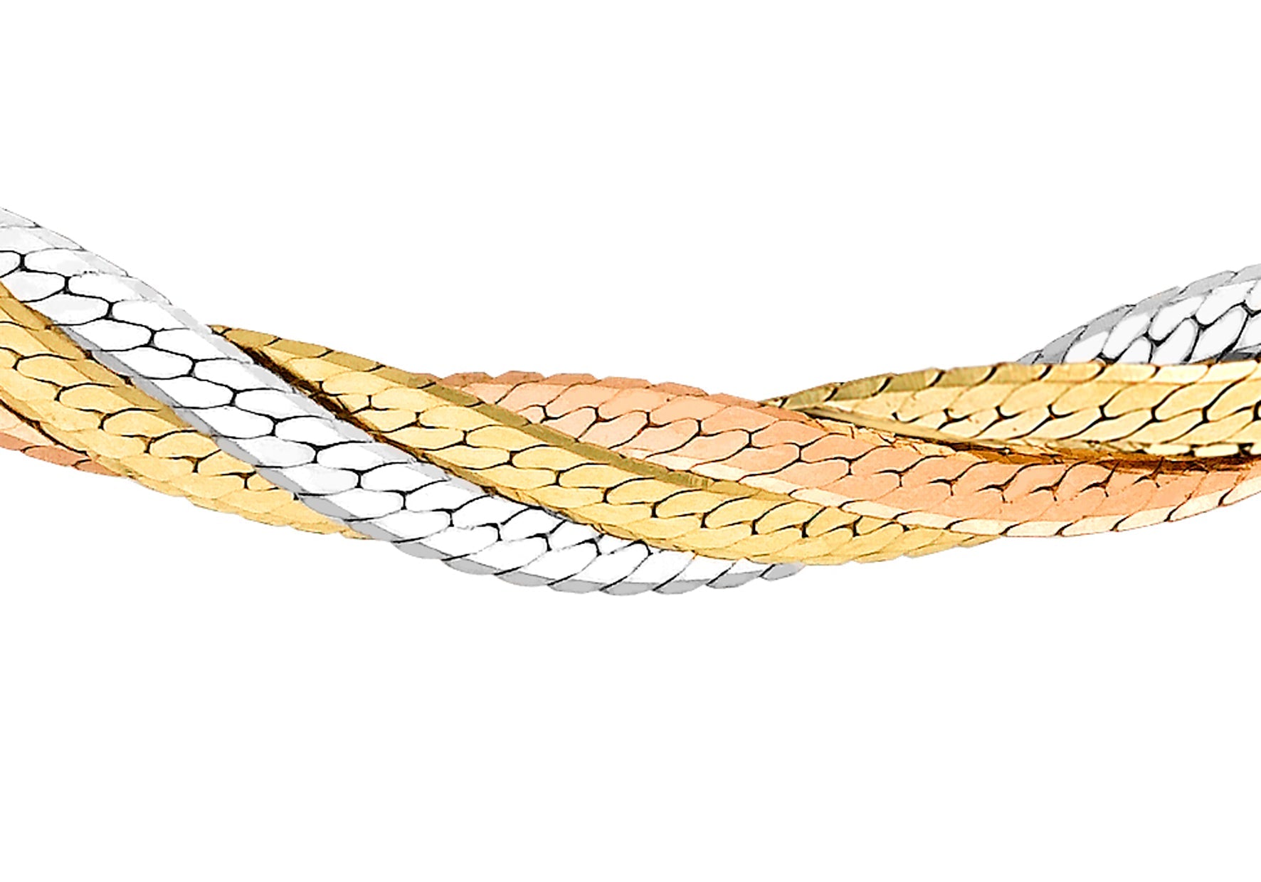 9ct 3-Tone Gold Four-Plait Herringbone Chain Necklace