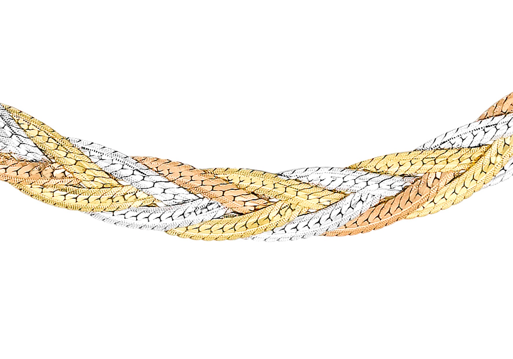 9ct 3-Colour Gold 3-Plait Textured Herringbone Necklace 41m/16"9