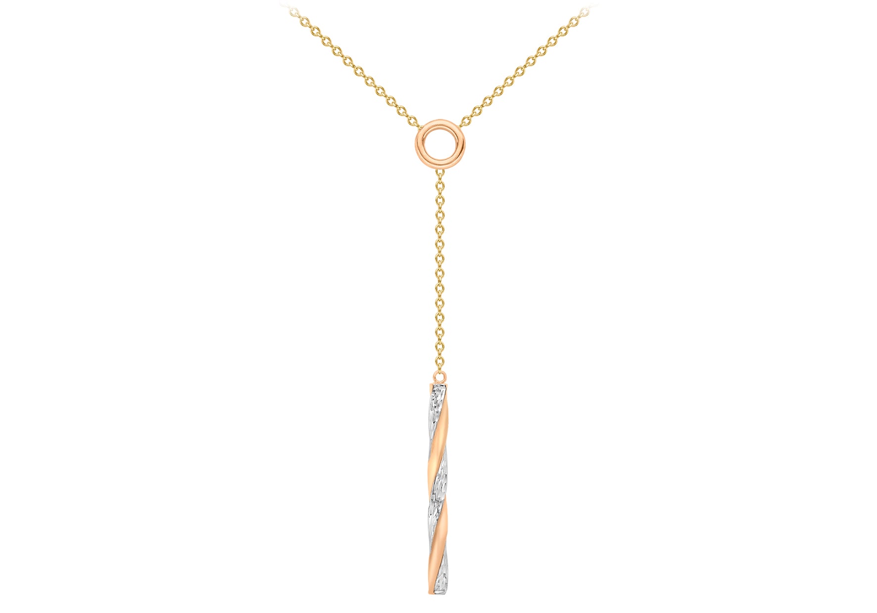 9ct Three Tone Gold 2.5mm x 32.5mm Diamond Cut Twist Bar Adjustable Necklace 41m/16"-43m/17"9