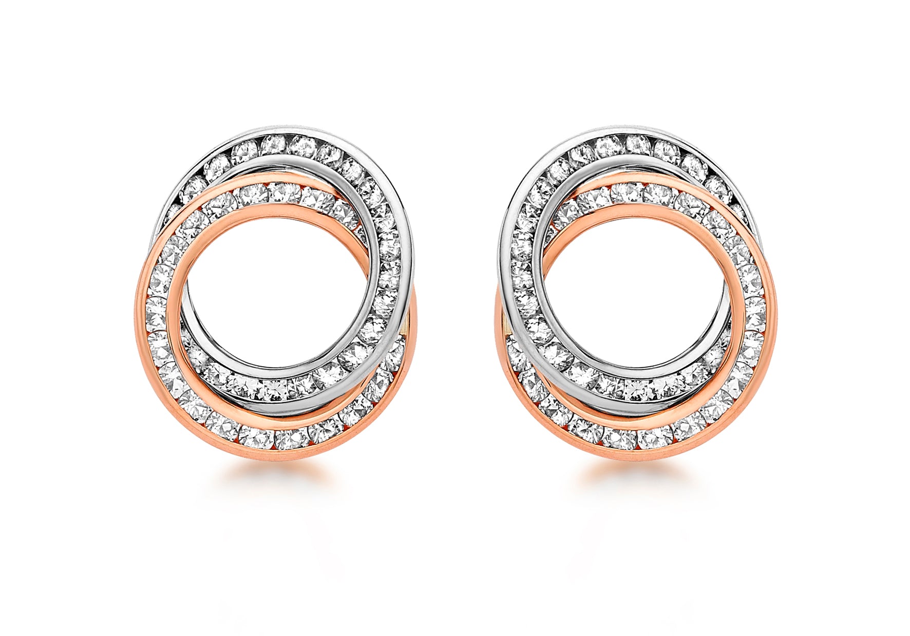 9ct 2-Colour Gold Zirconia 13mm x 15m Round Knot Stud Earrings