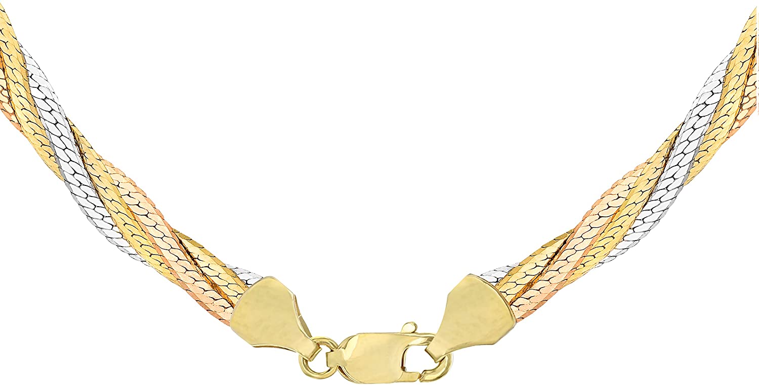 9ct 3-Tone Gold Four-Plait Herringbone Chain Necklace