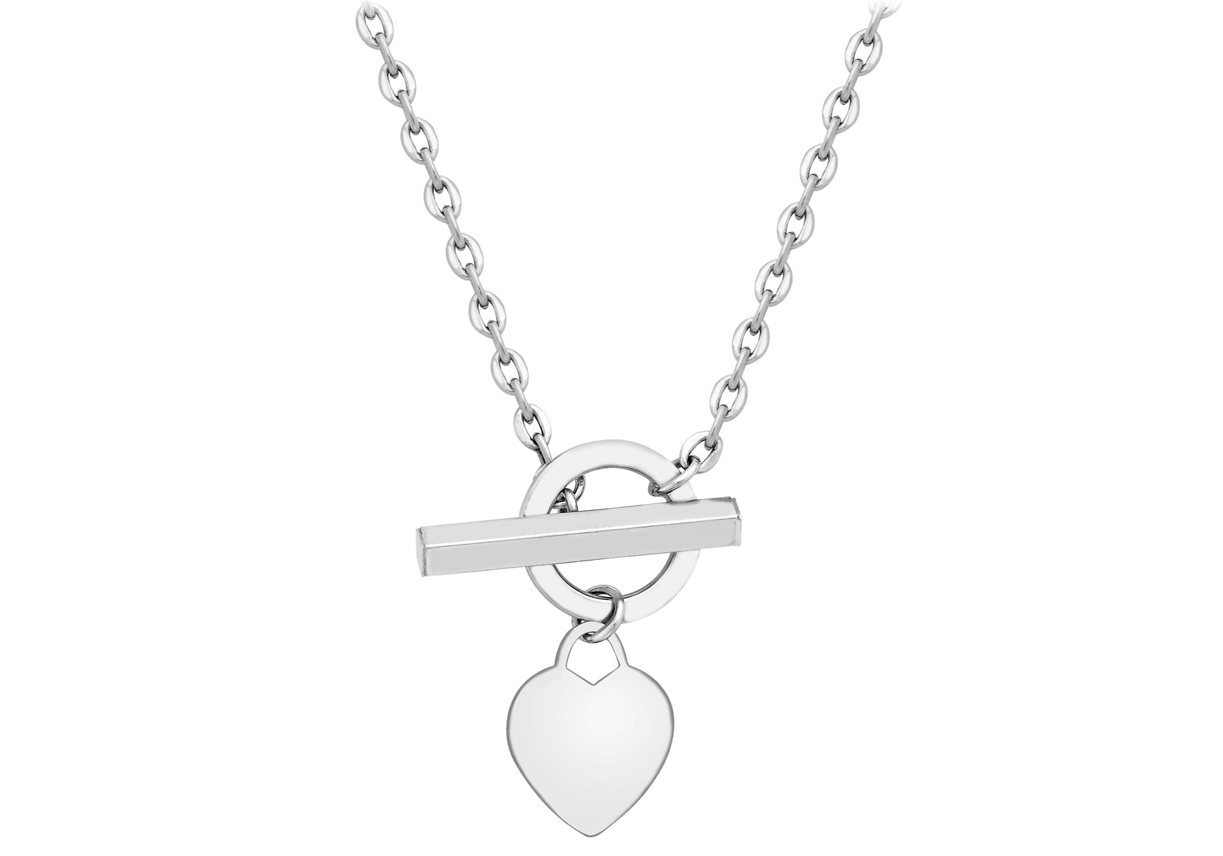 9ct White Gold Heart Charm T-Bar Chain Necklace 41m/16"9