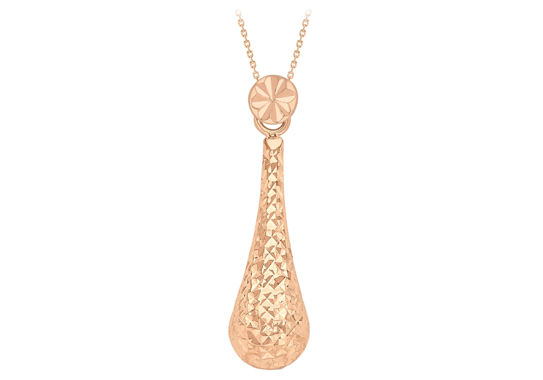 9ct Rose Gold Diamond Cut 6mm x 24mm Teardrop Necklace 44.5m/17.5"9