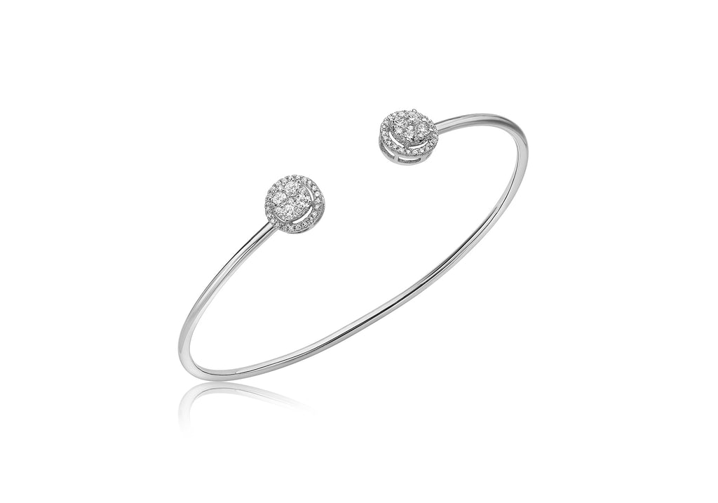 9ct White Gold 0.50ct Diamond Cluster Torque Bangle