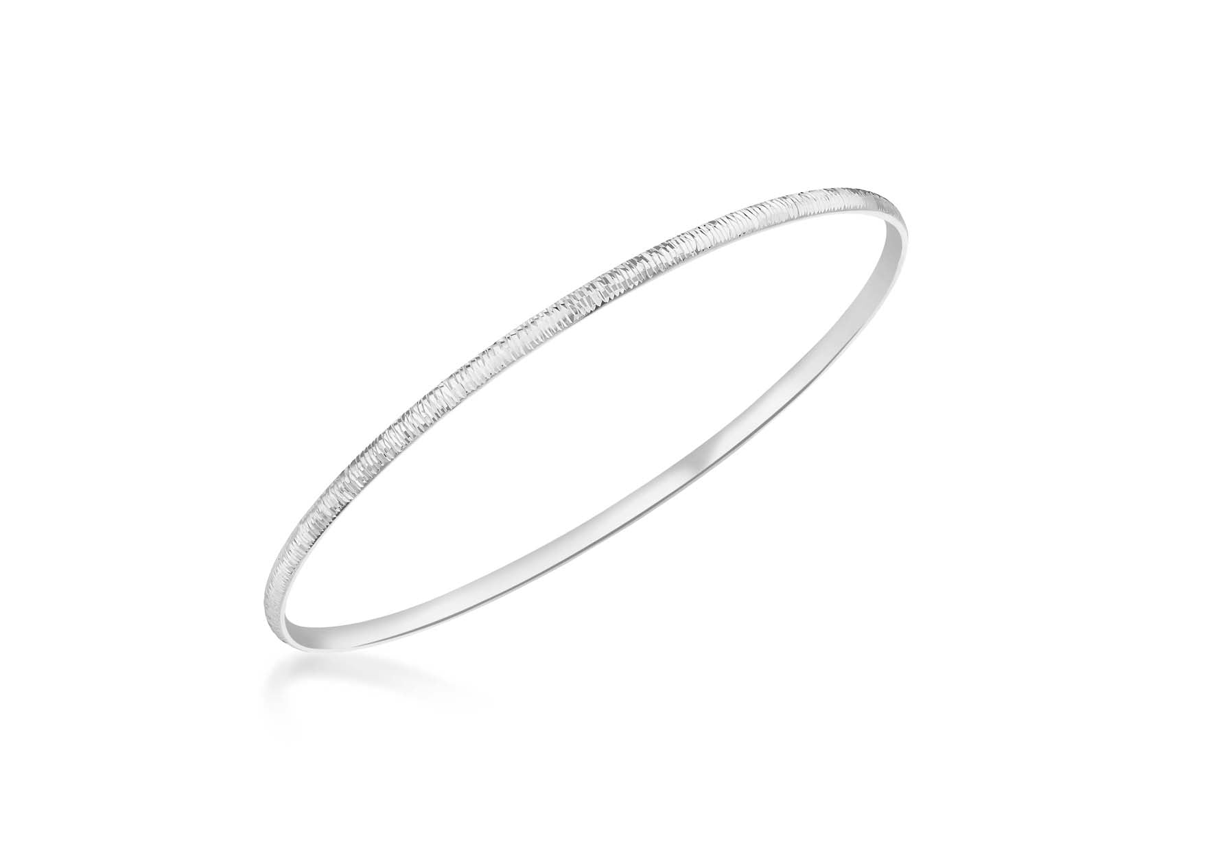 9ct White Gold Diamond Cut Round Bangle