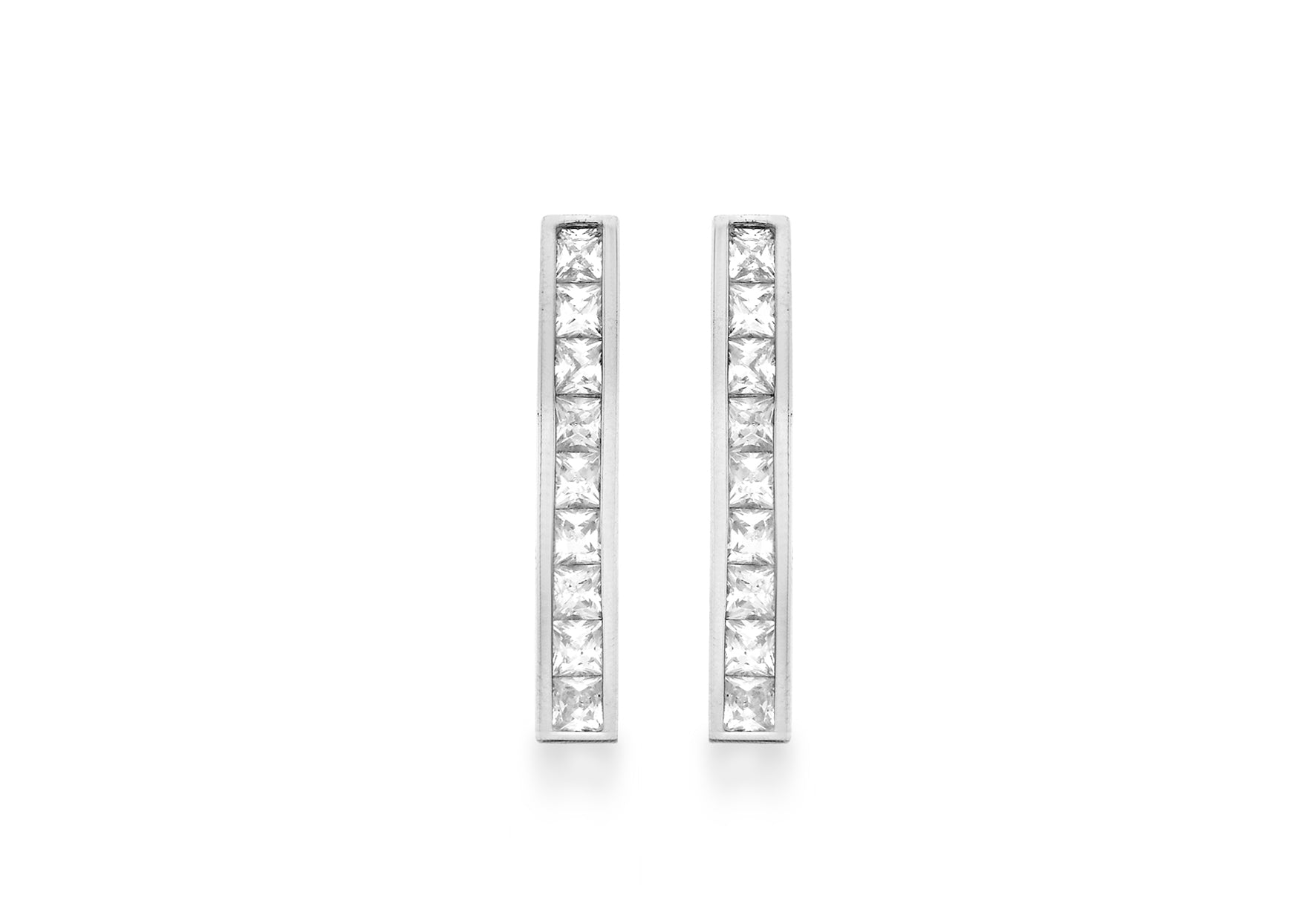 9ct White Gold Zirconia Bar Drop Earrings