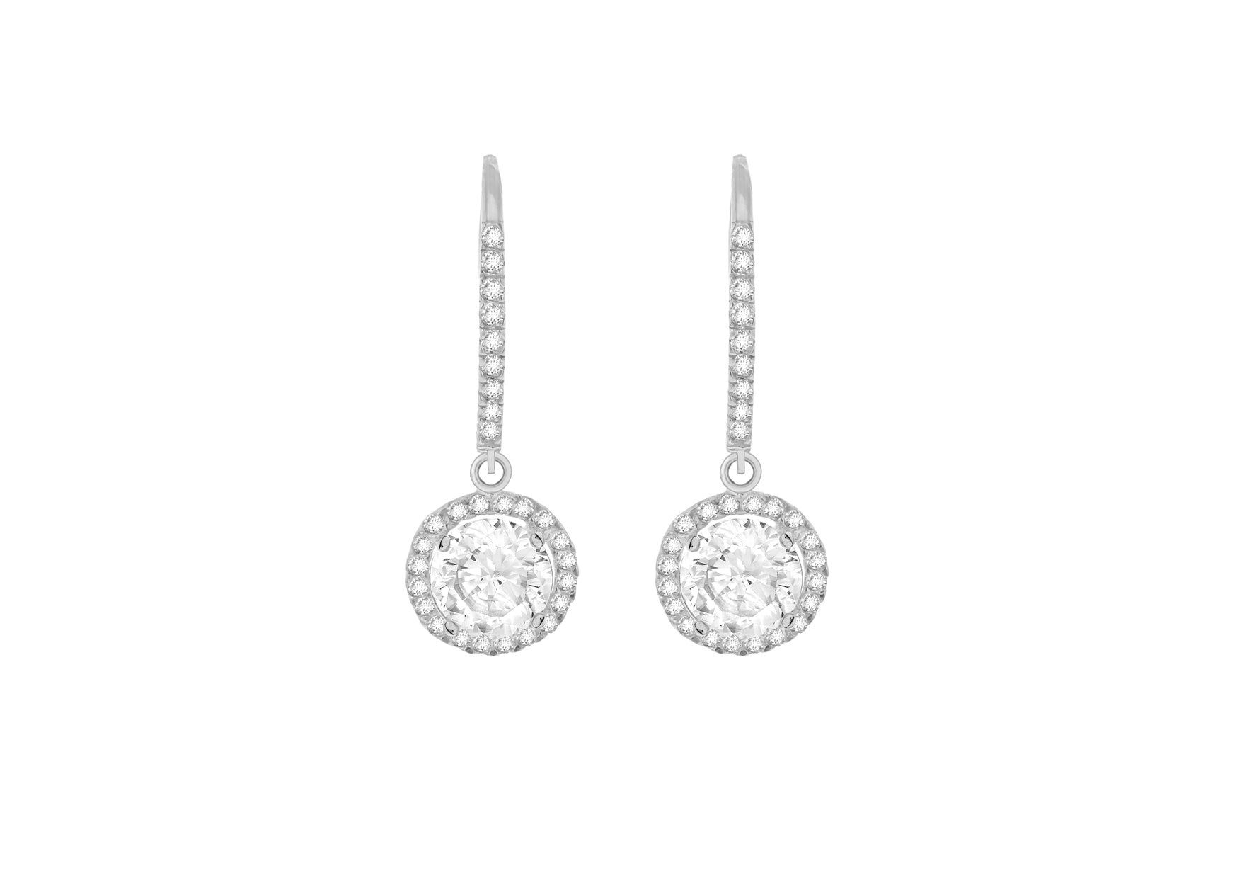 9ct White Gold Round Zirconia 9.4mm x 27mm Drop Earrings