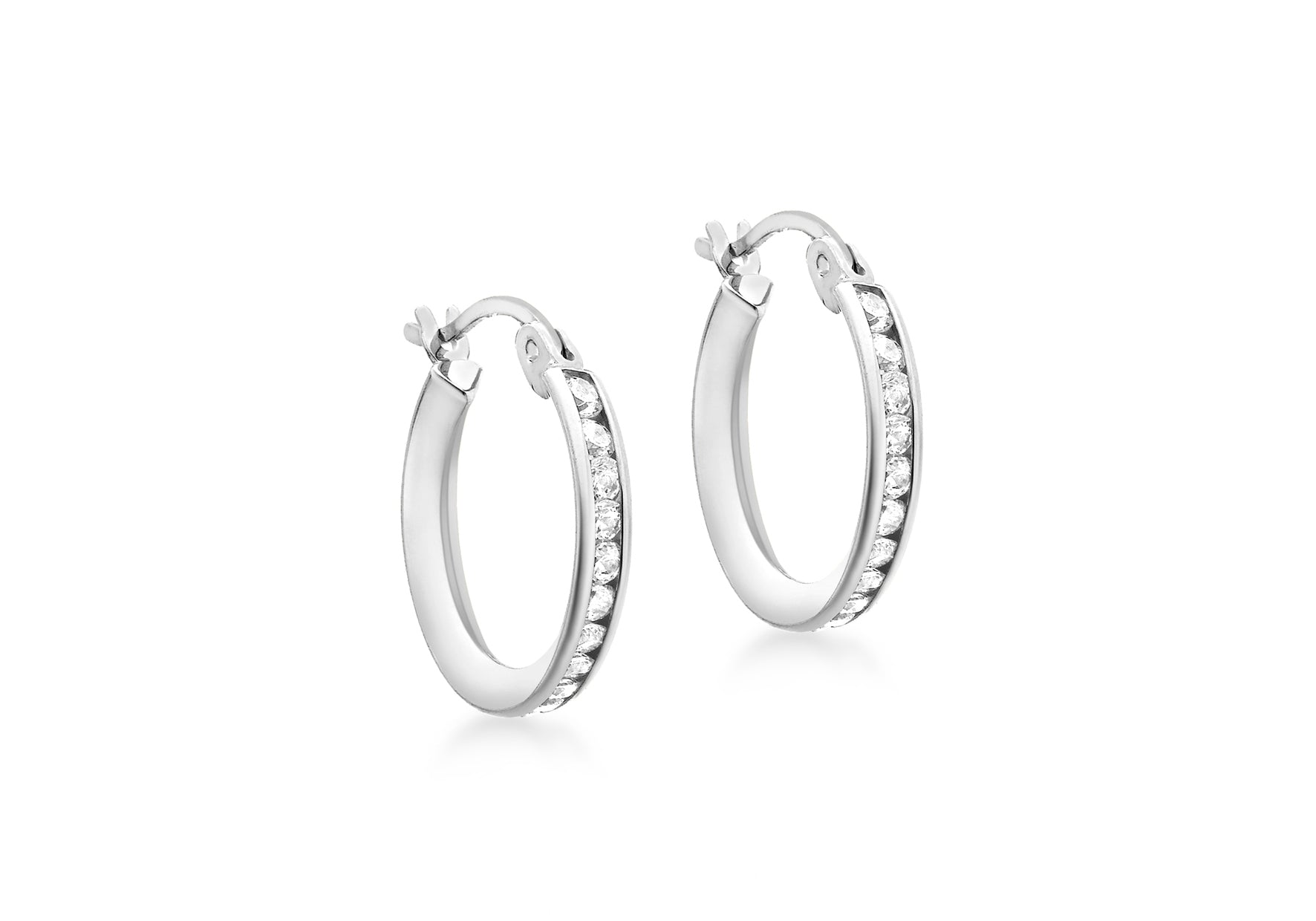 9ct White Gold Zirconia 15mm Creole Earrings