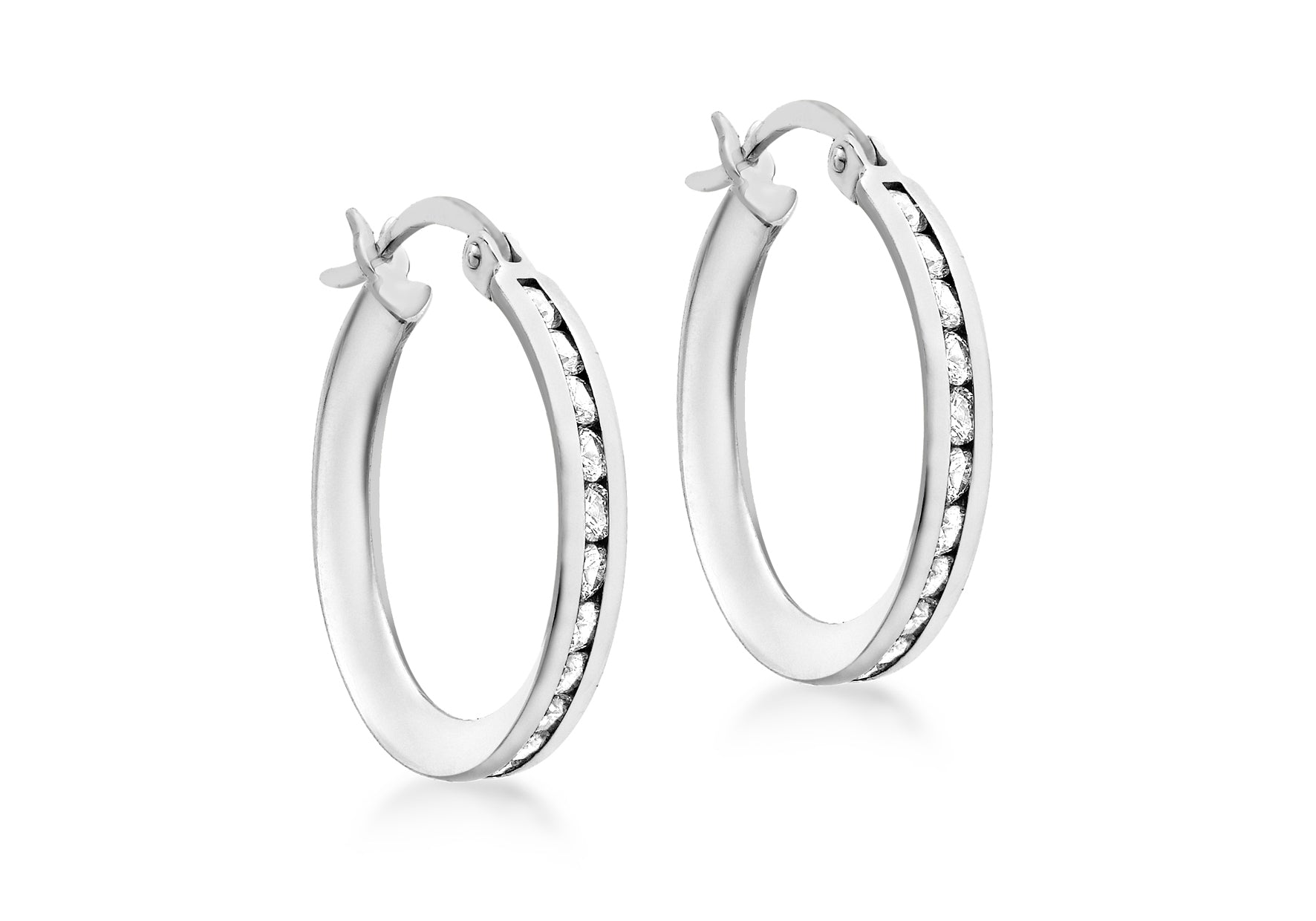 9ct White Gold 21mm Zirconia Creole Earrings