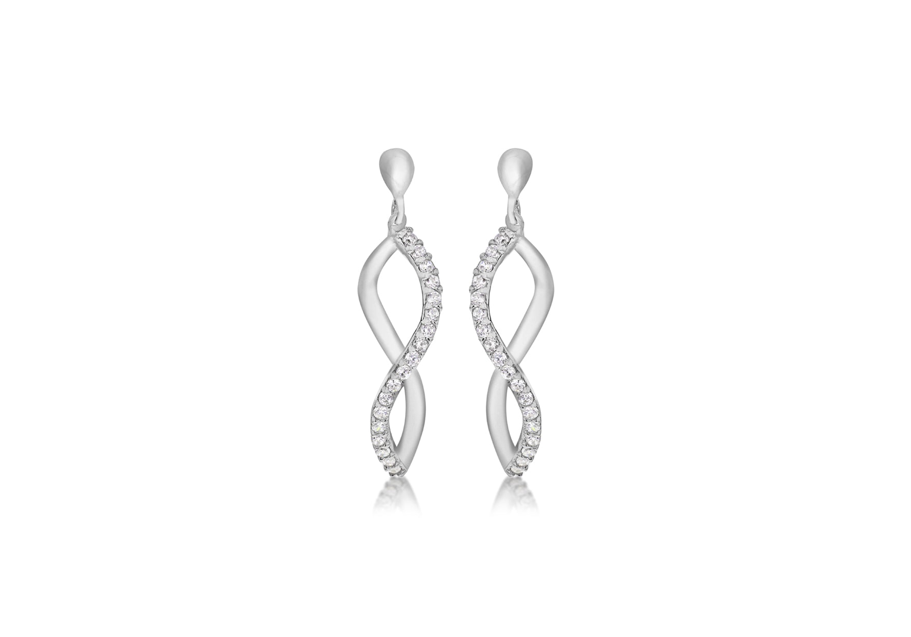9ct White Gold Zirconia 9mm x 32mm 'Figure 8' Drop Earrings