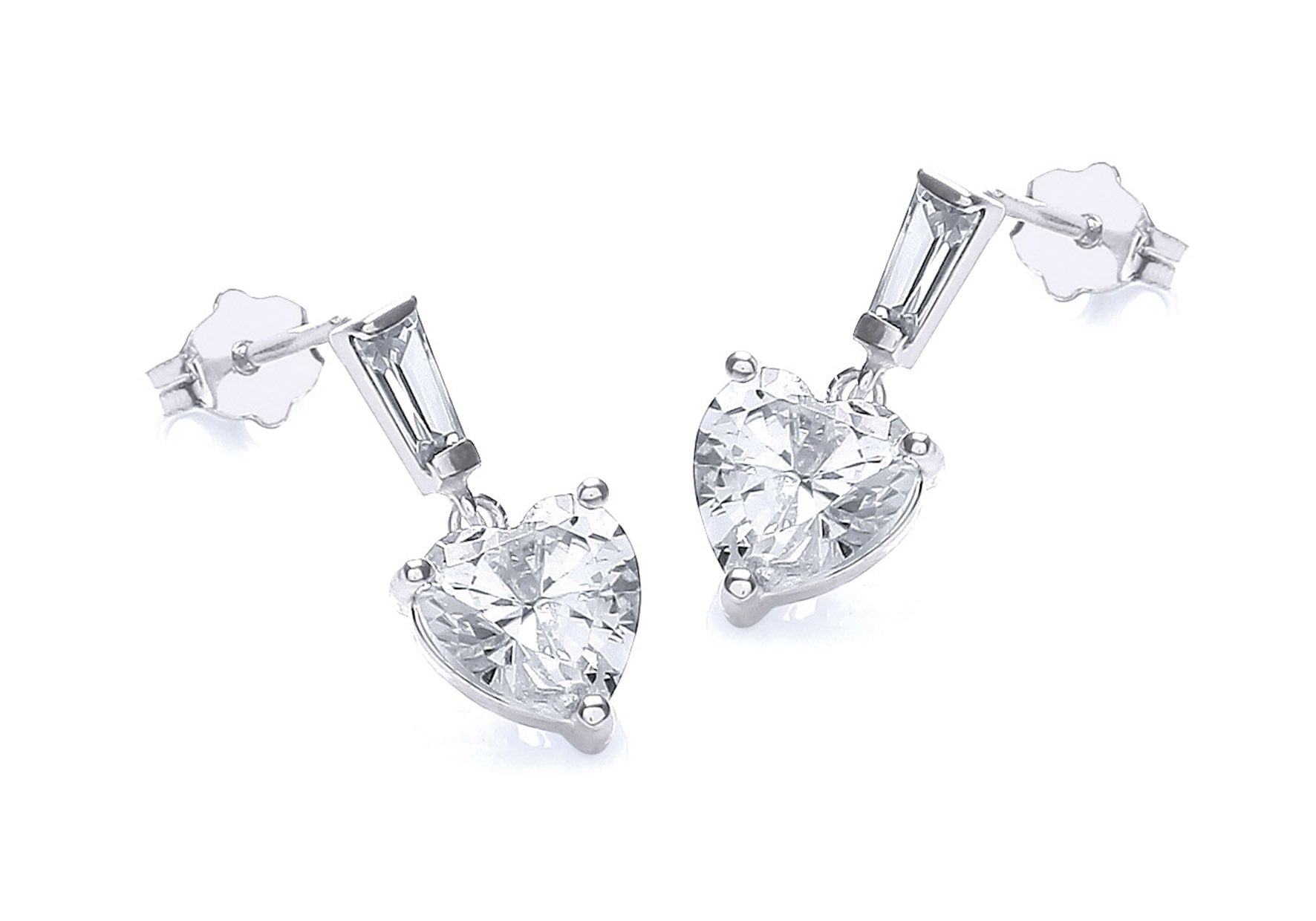 9ct White Gold Zirconia 6mm x 14mm Heart Drop Earrings