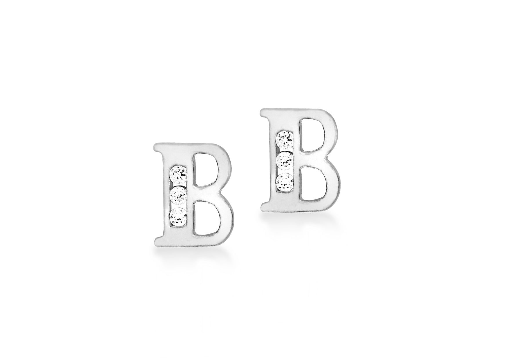 9ct White Gold Zirconia 5mm x 7mm 'B' Initial Stud Earrings