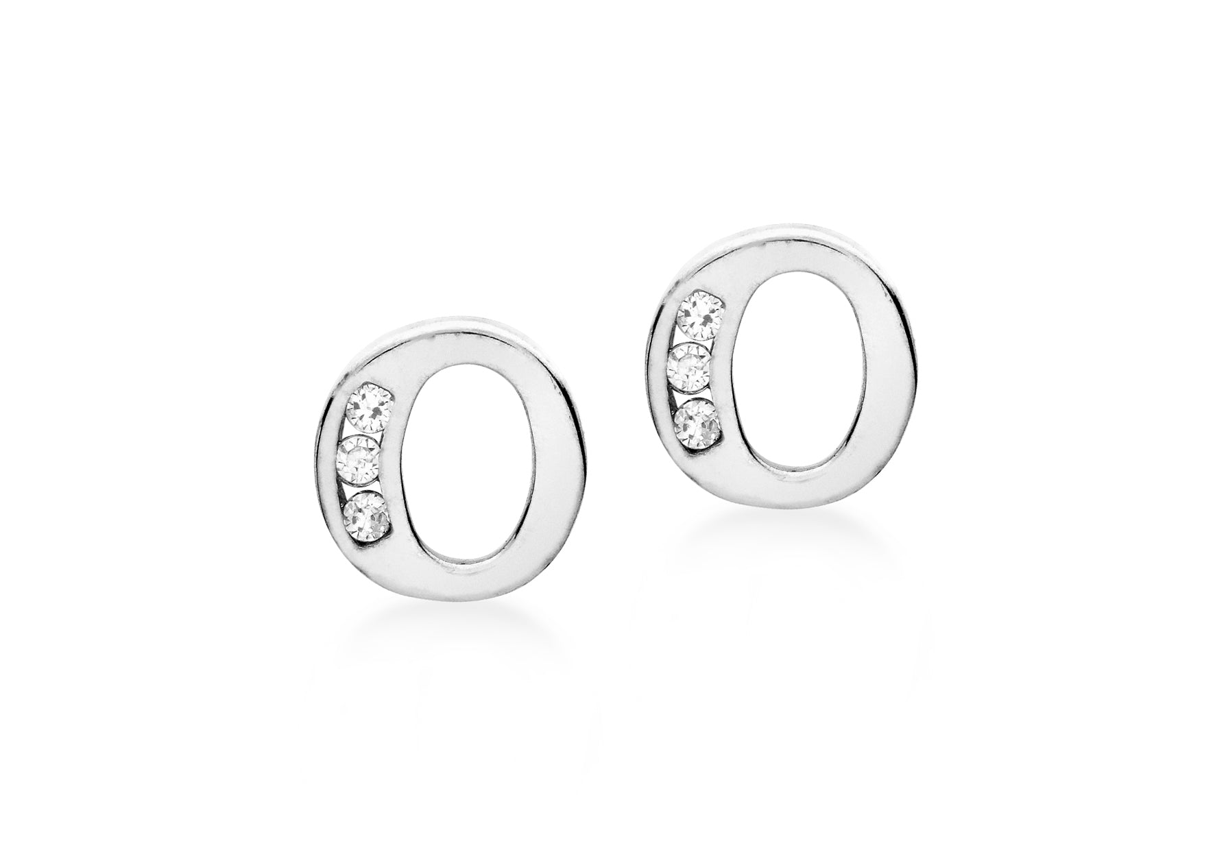 9ct White Gold Zirconia 7mm x 7mm 'O' Initial Stud Earrings