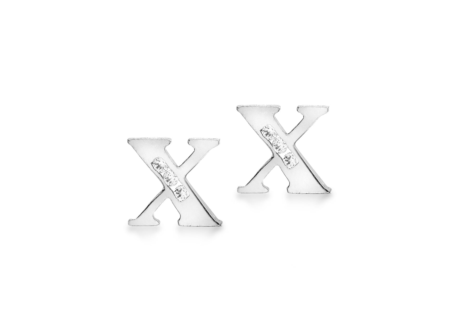 9ct White Gold Zirconia 7mm x 7mm 'X' Initial Stud Earrings