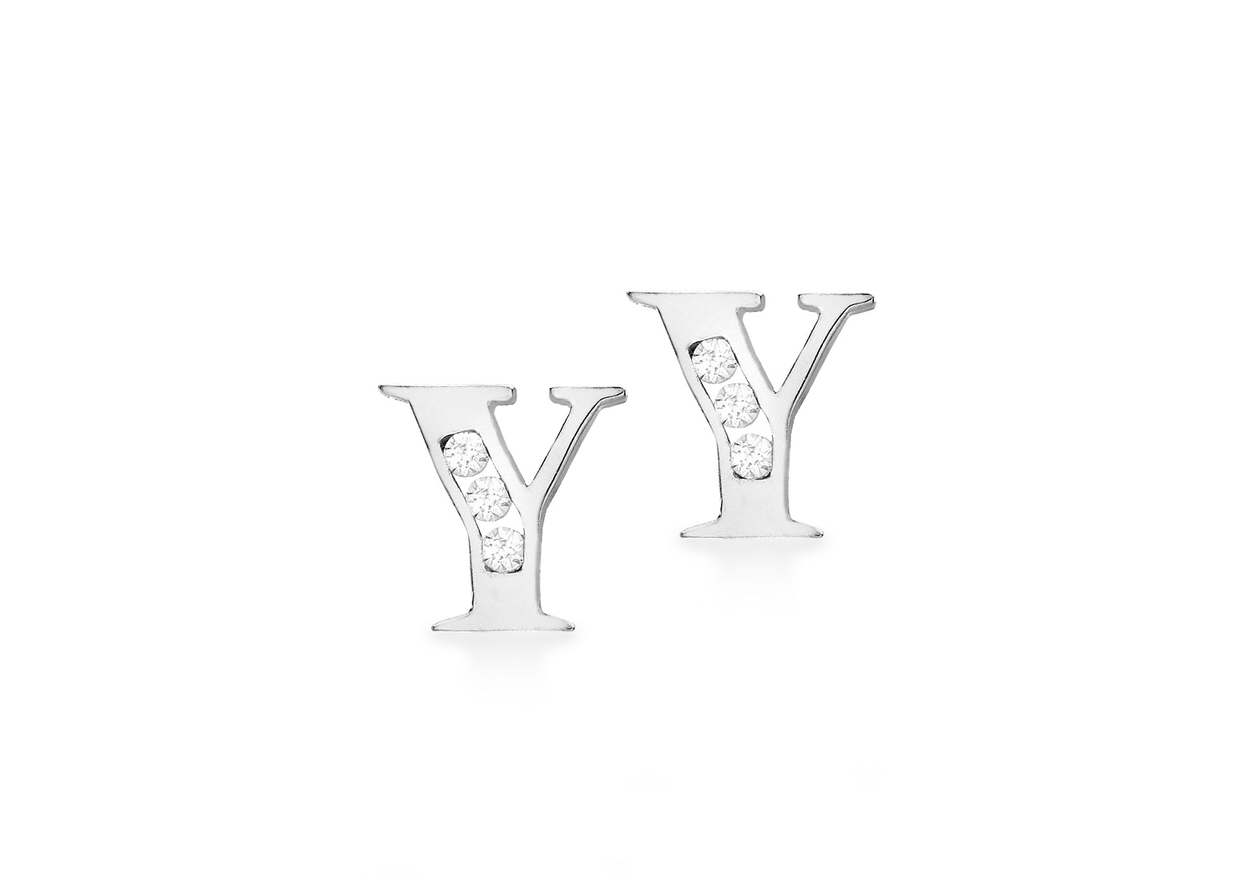 9ct White Gold Zirconia 6mm x 6mm 'Y' Initial Stud Earrings