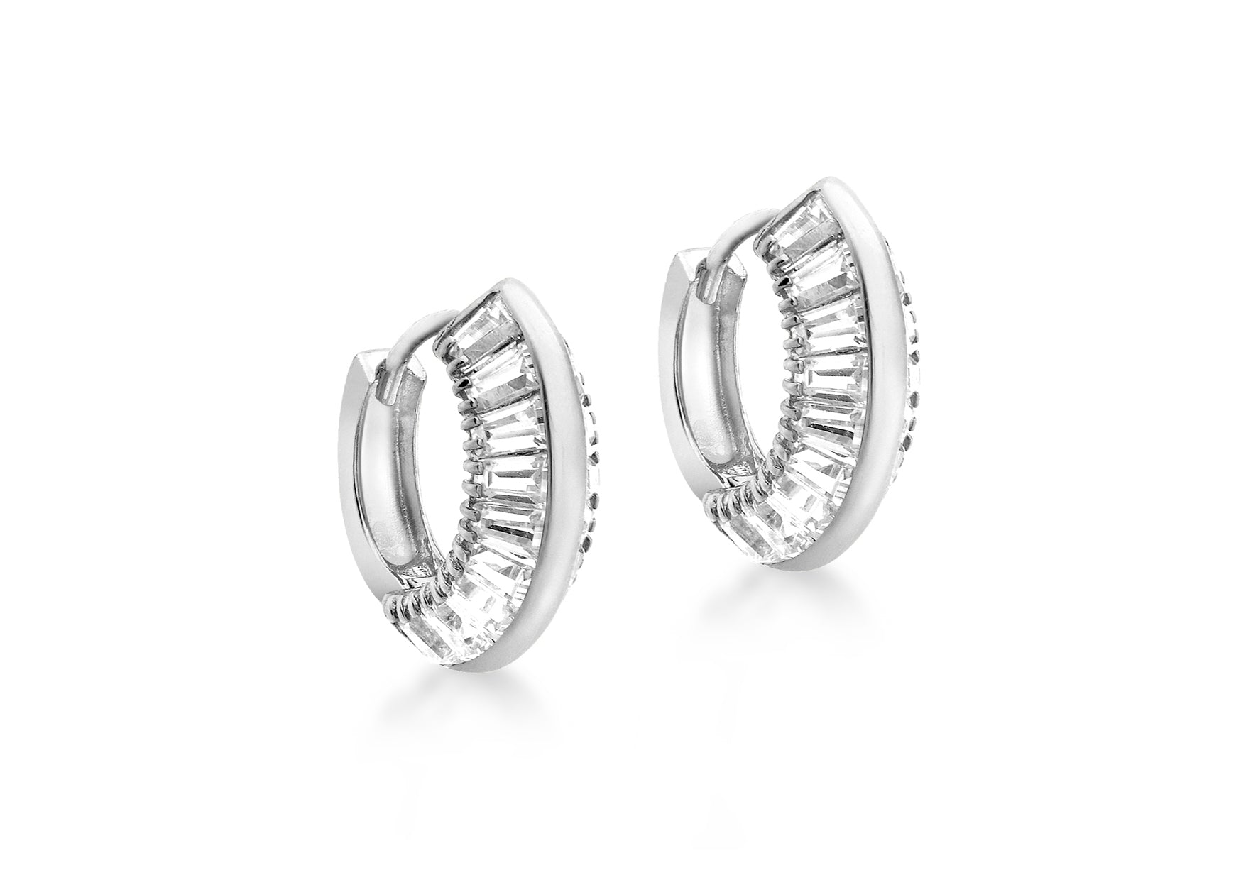 9ct White Gold Baguette Cut Zirconia 14mm Huggy Earrings