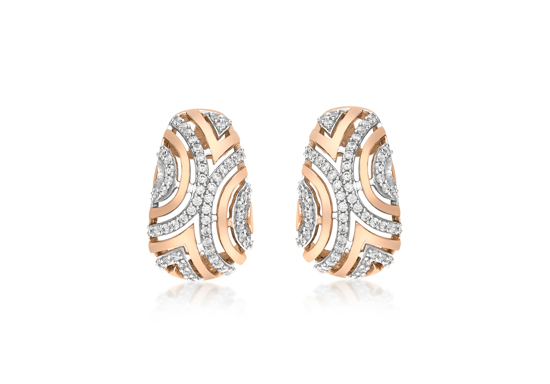9ct Rose Gold Zirconia CutoCut urved Drop Earrings
