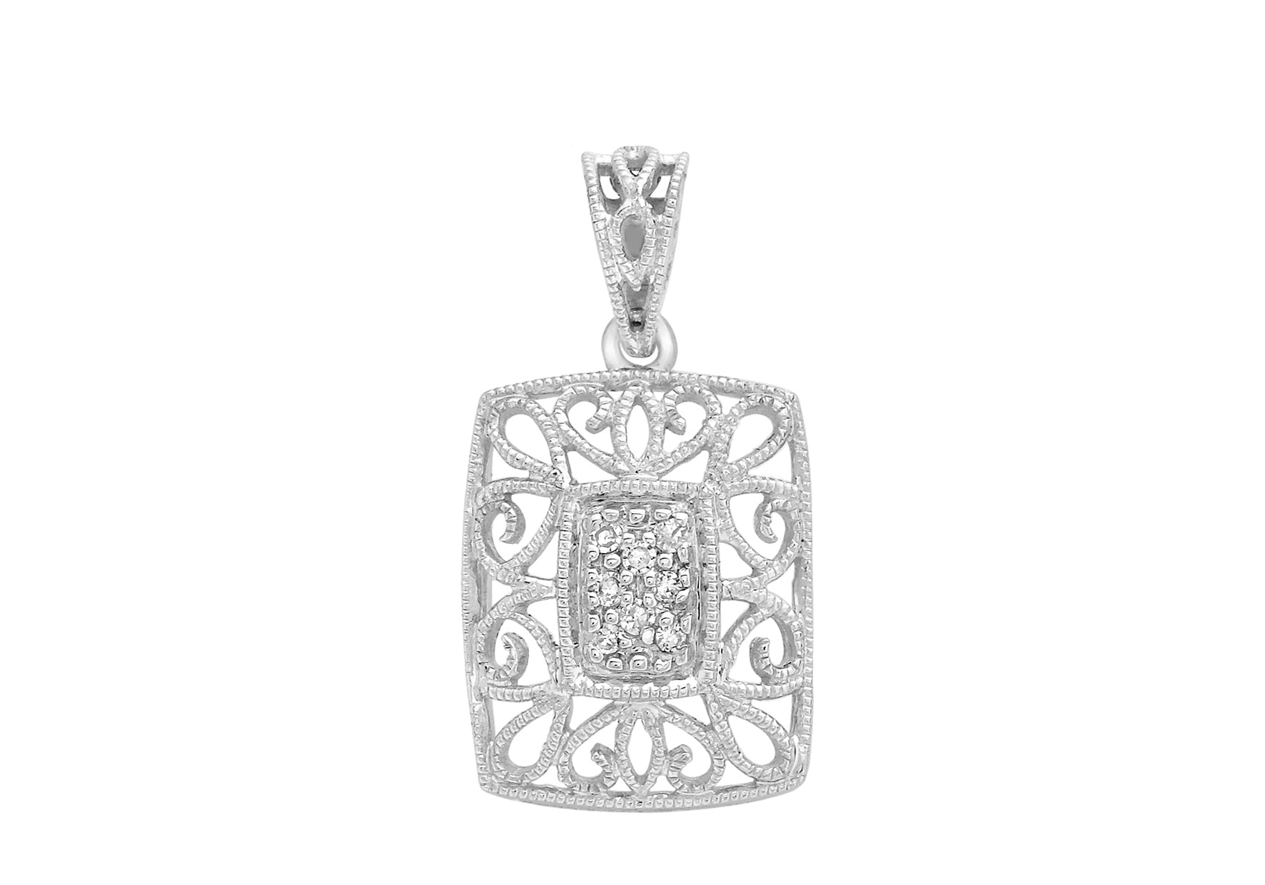 9ct White Gold 0.04t Diamond Filigree Pendant on Chain Necklace 46m/18"9