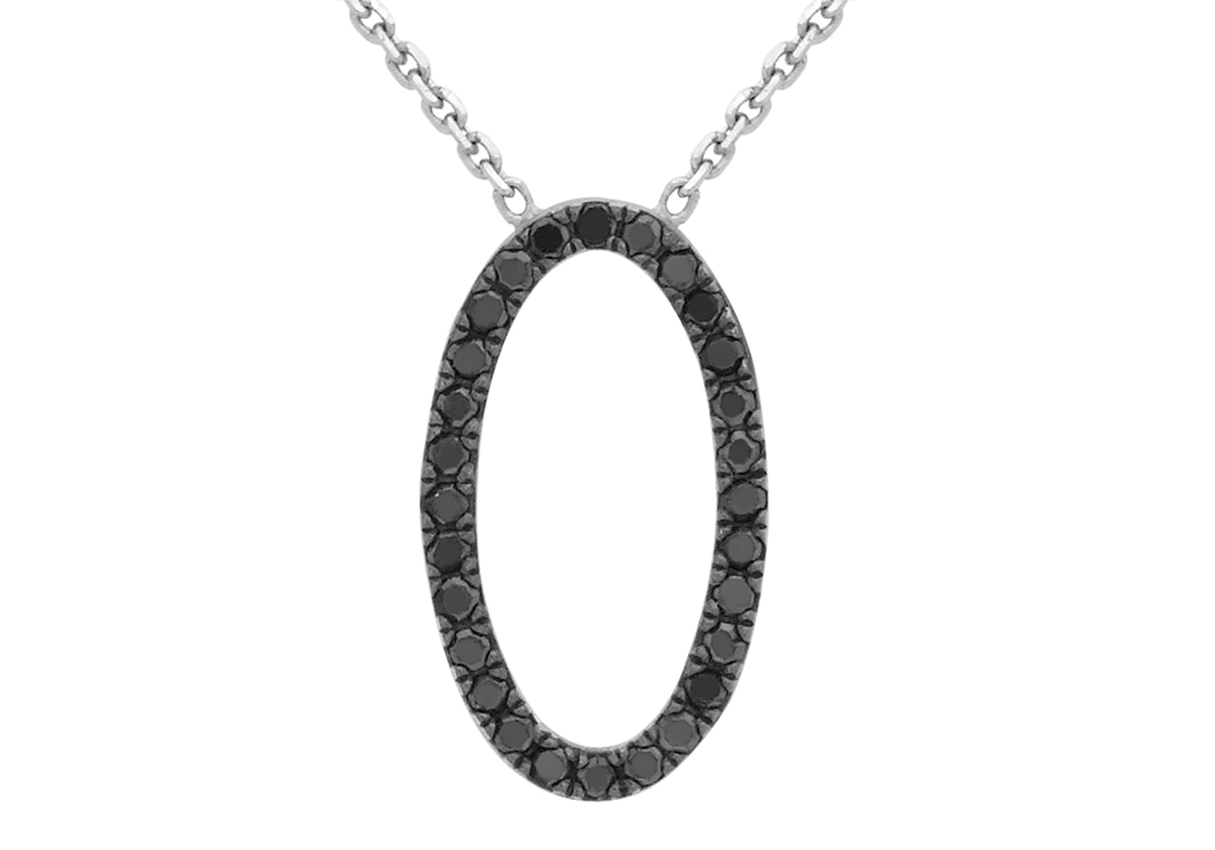 9ct White Gold Oval Black Diamond Adjustable Necklet 41m/16"9